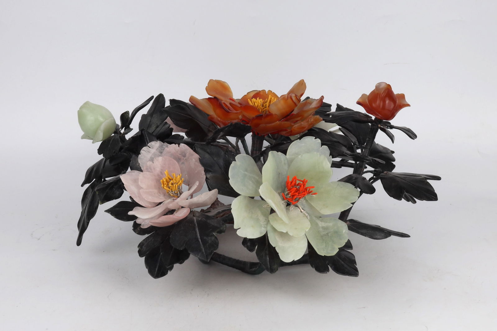Hardstone Inlaid Gem Set Floral Ornament China 20th Century (1 of 2)
