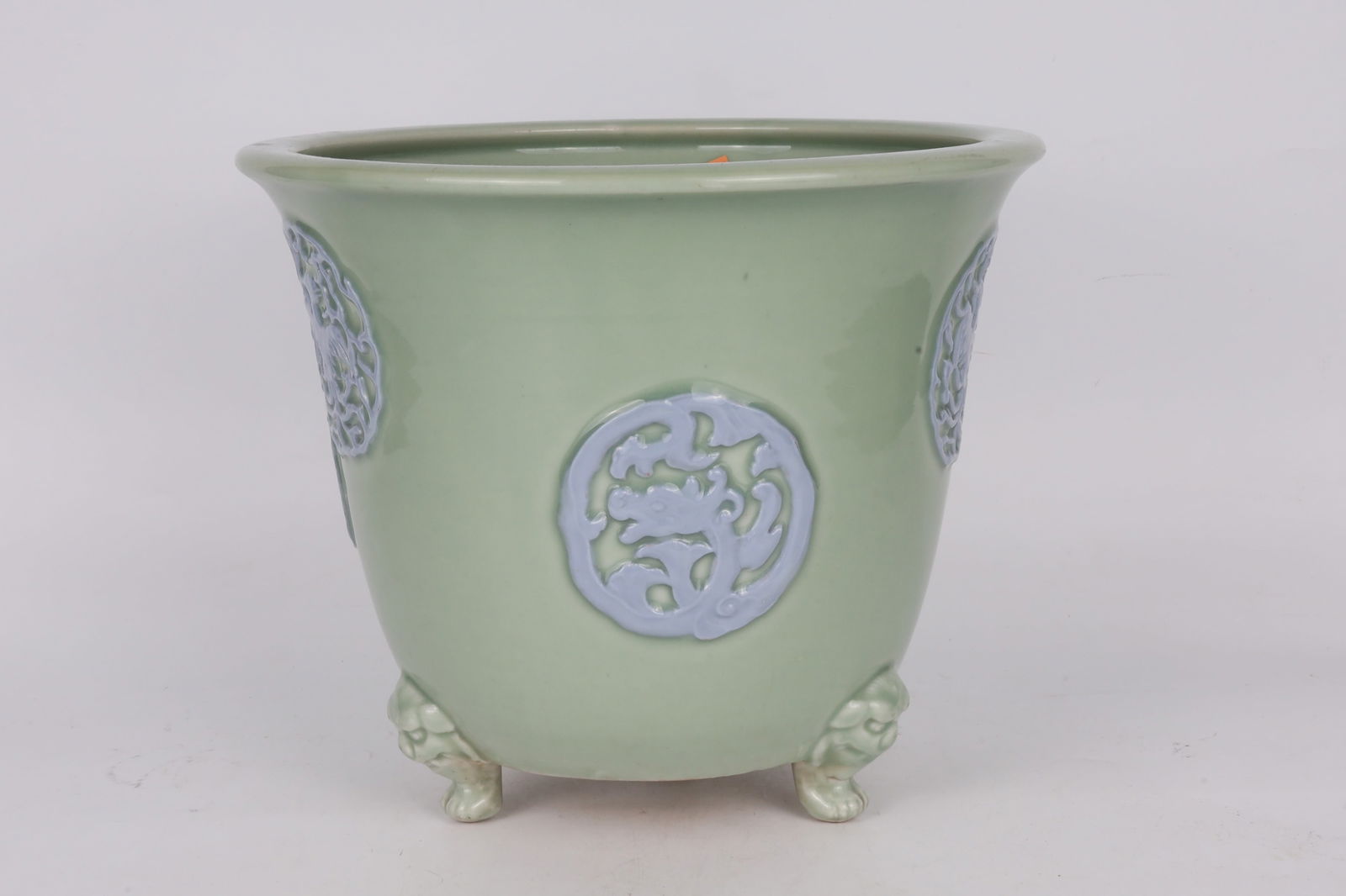 Celadon Tripod Planter with Emblem Decoration China 20th Century (1 of 4)