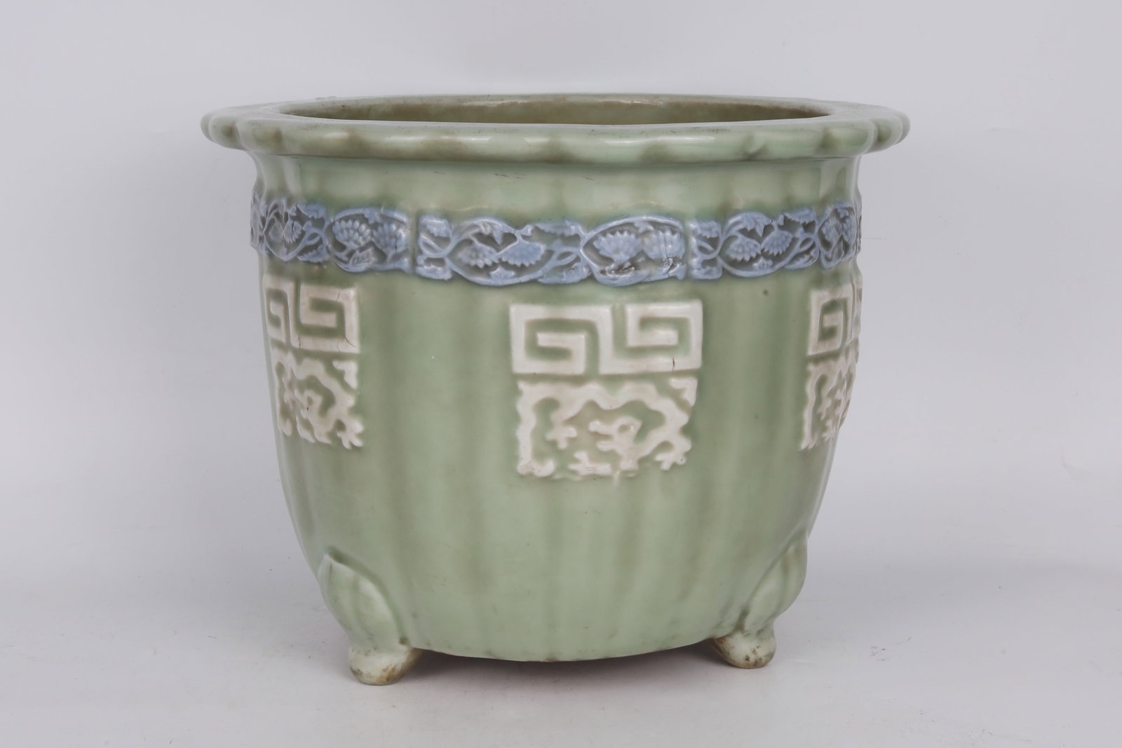 Celadon Tripod Planter with Emblem Decoration China 20th Century (1 of 4)