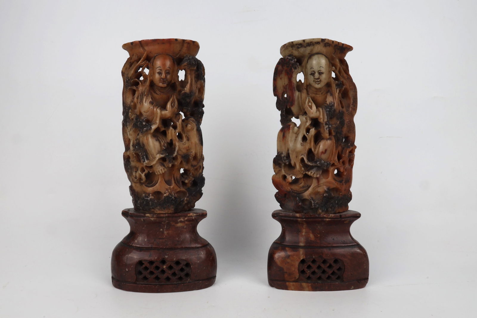 A Pair of Shoushan Stone Figural Candlesticks China 20th Century (1 of 4)