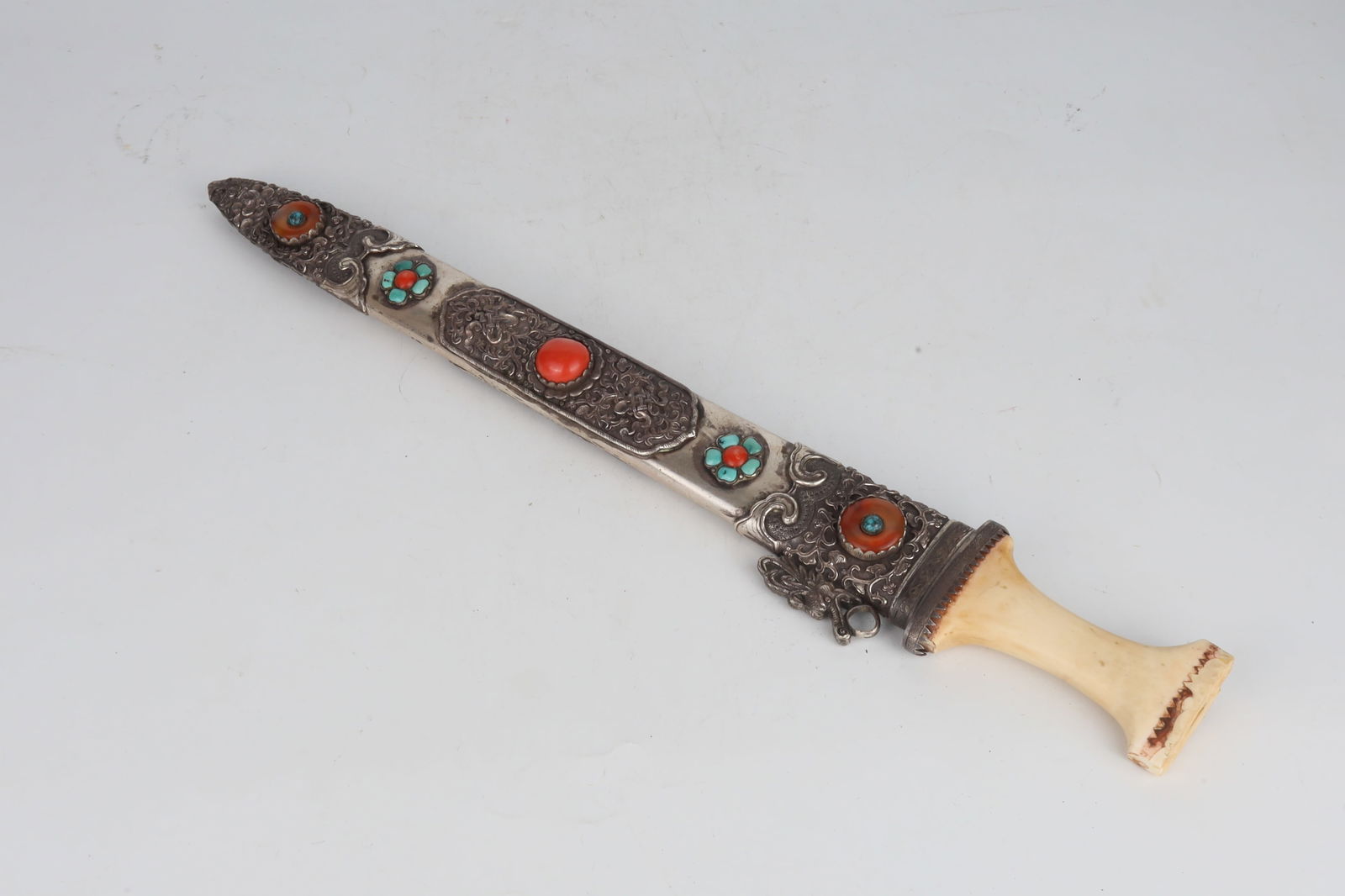 Tibetan Style Silver Mounted Coral and Turquoise Sword Tibet 19th Century (1 of 7)