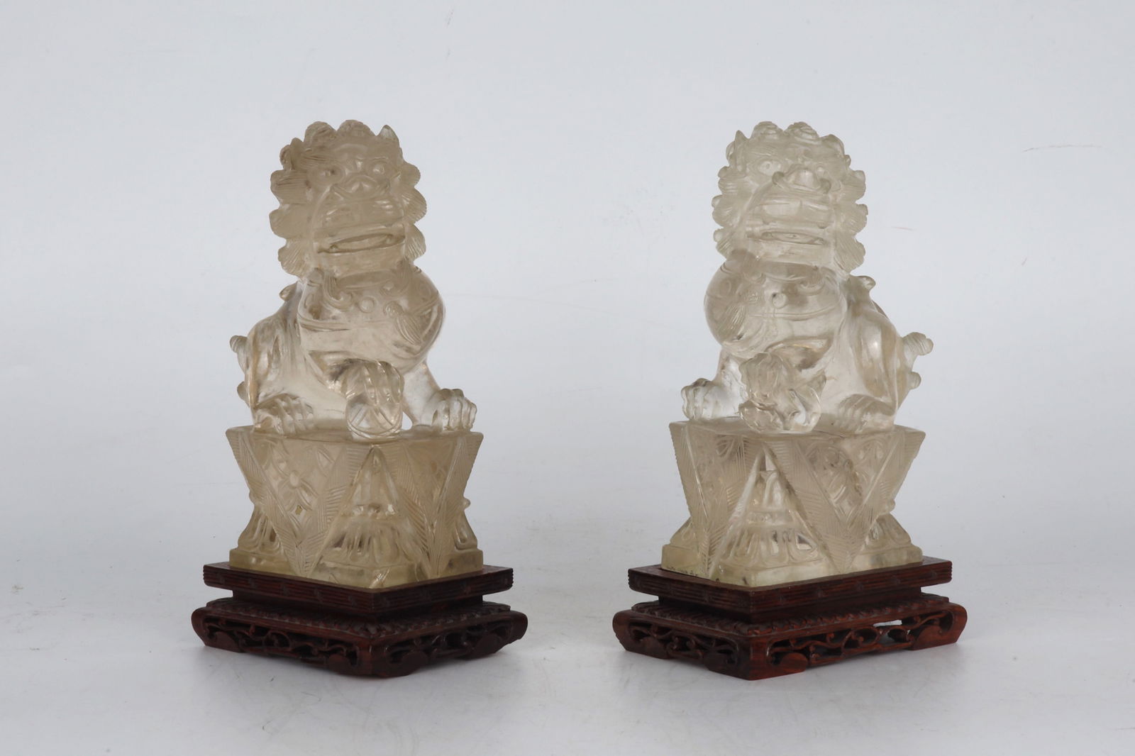 A Pair of Crystal Lions China 20th Century: A Pair of Crystal Lions China 20th C&#
