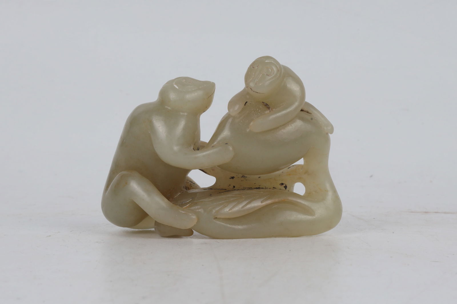 Jade Carved Double Gibbons Offering Longevity China 20th Century (1 of 2)