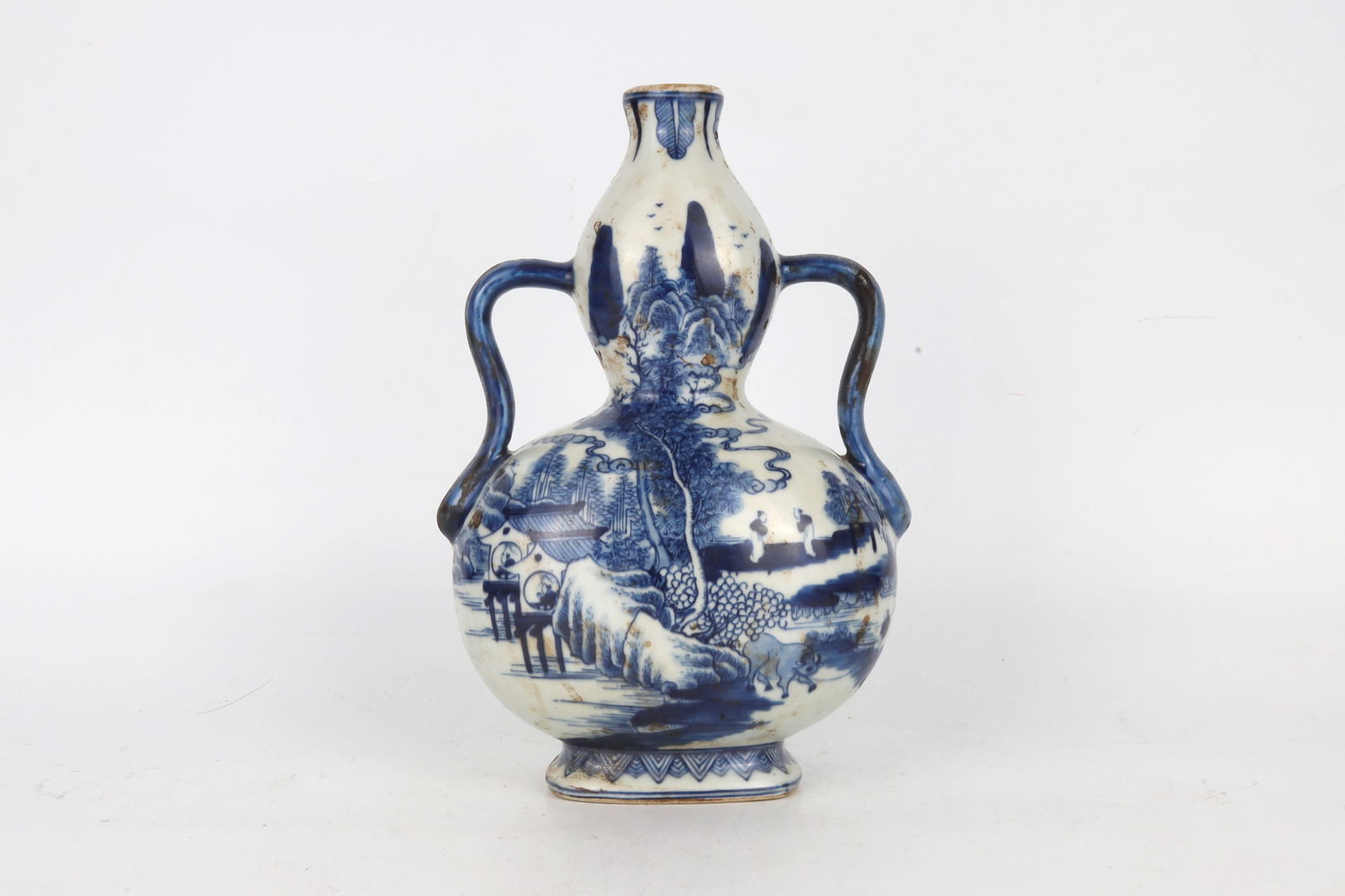 Blue and White Landscape Gourd Vase China 20th Century (1 of 5)