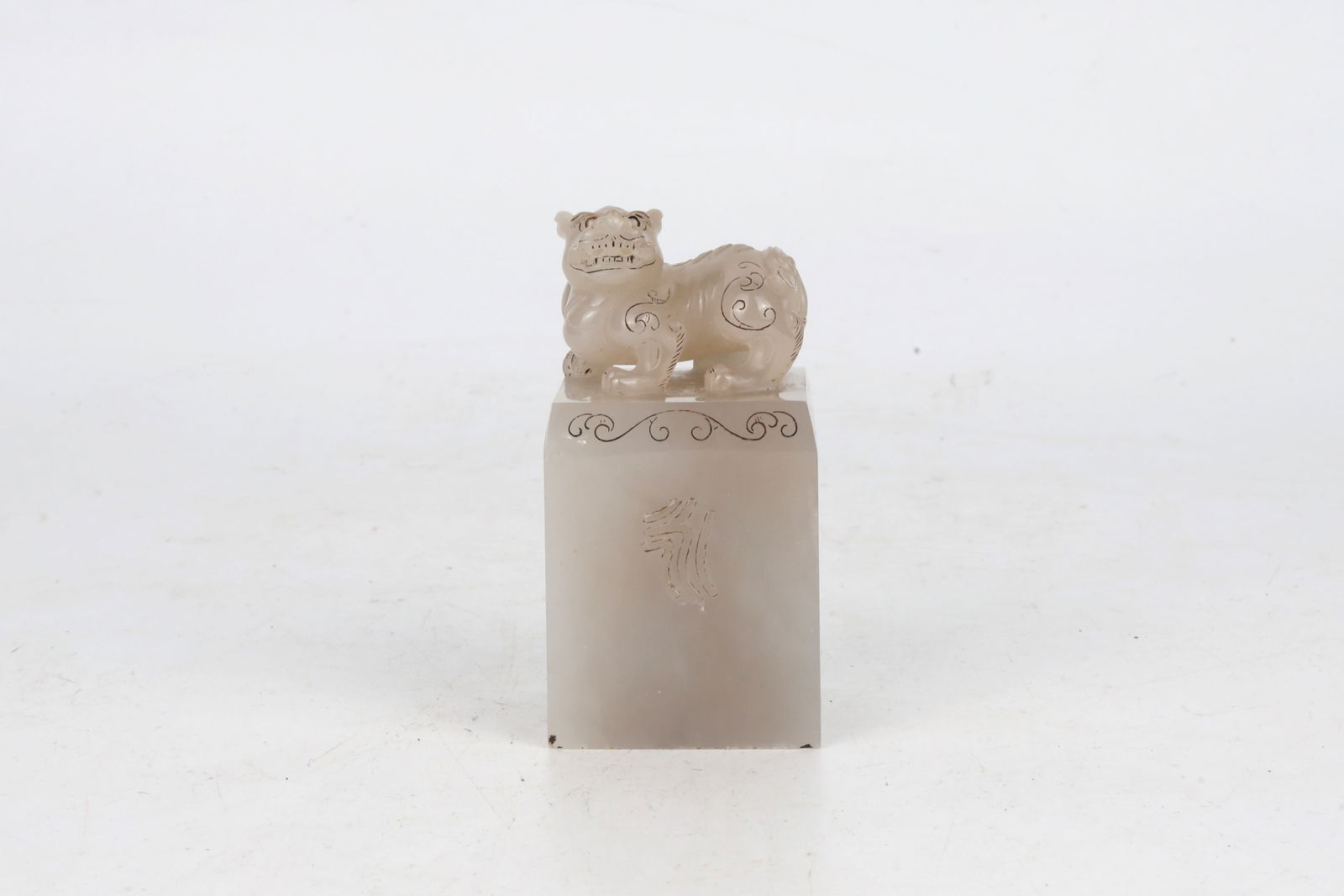 Jade Carved Seal with Mythical Beast Knob China 20th Century (1 of 5)