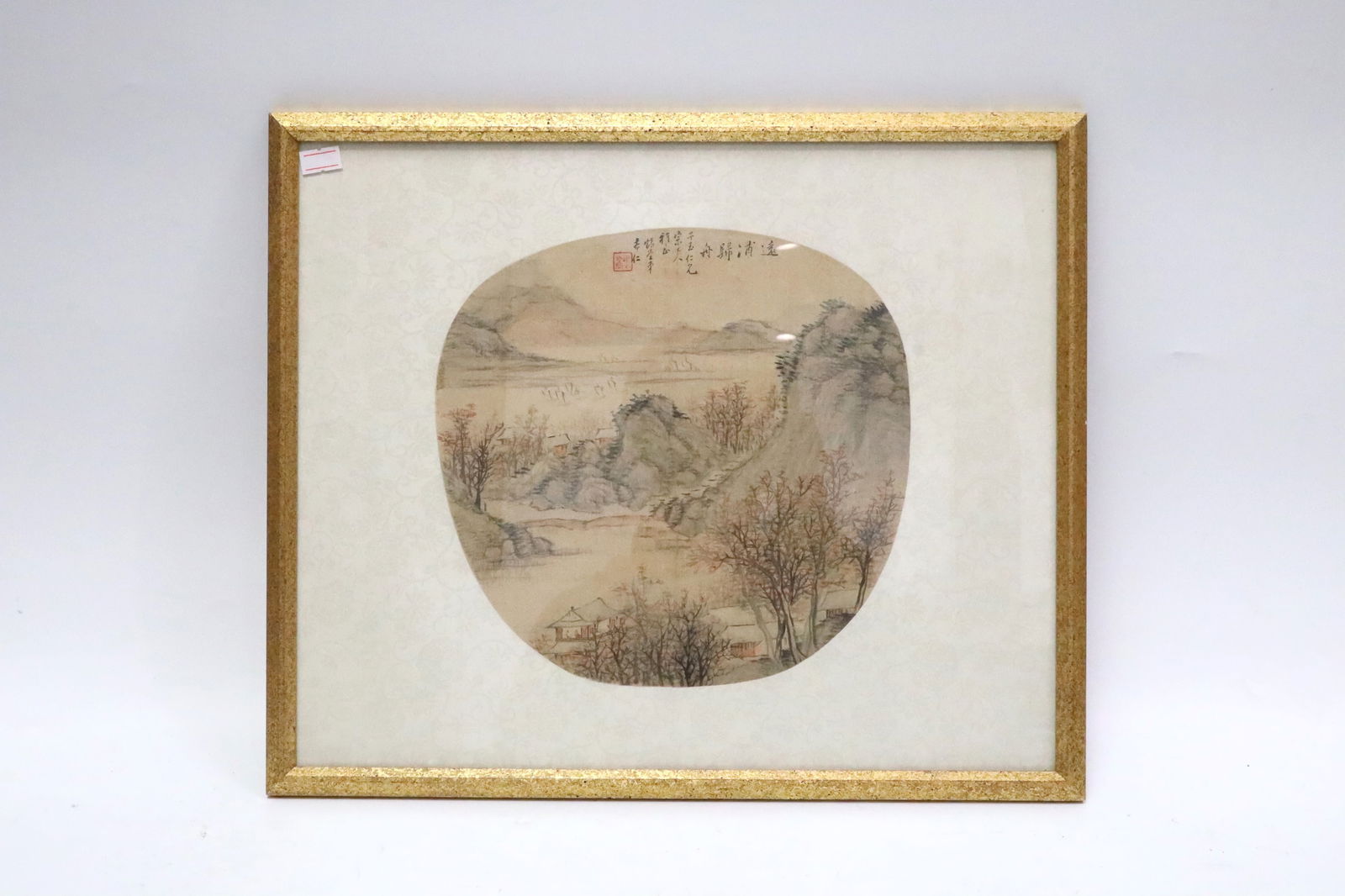 Landscape Fan Painting with Pavilions Qing Dynasty: Landscape Fan Painting with Pavilio