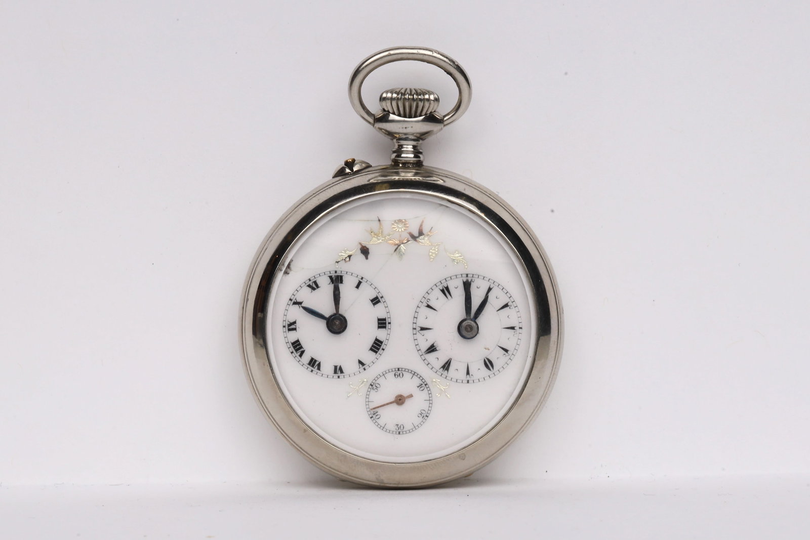 Turkish Market Dual Time Pocket Watch: Turkish Market Dual Time Pocket WatchMovement Setting: Pin-set and PendantWind Mechanism: PendantDimensions: 4.8cm DiaThis watch is adjusted by two separate setting mechanisms: the Turkish numeral dia