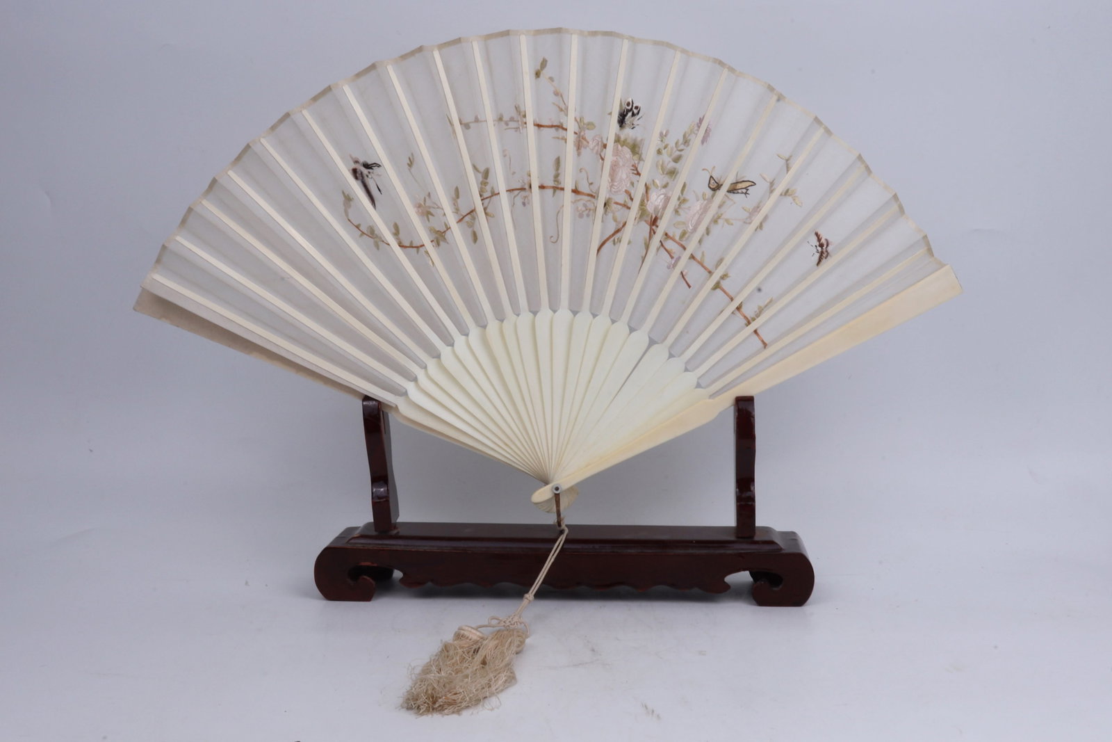 Carved Bone Folding Fan China Republic Period: Carved Bone Folding Fan China Republic Period Dimensions: 29.5cm L, 54cm W 民国骨雕折扇一件，带盒及底托