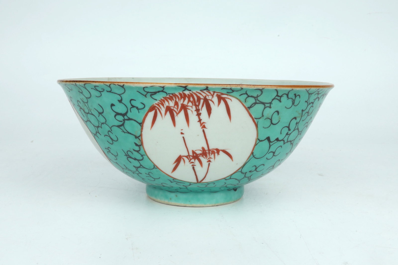 Turquoise Ground Bowl with Iron Red Bamboo Decoration China Qing Dynasty (1 of 7)