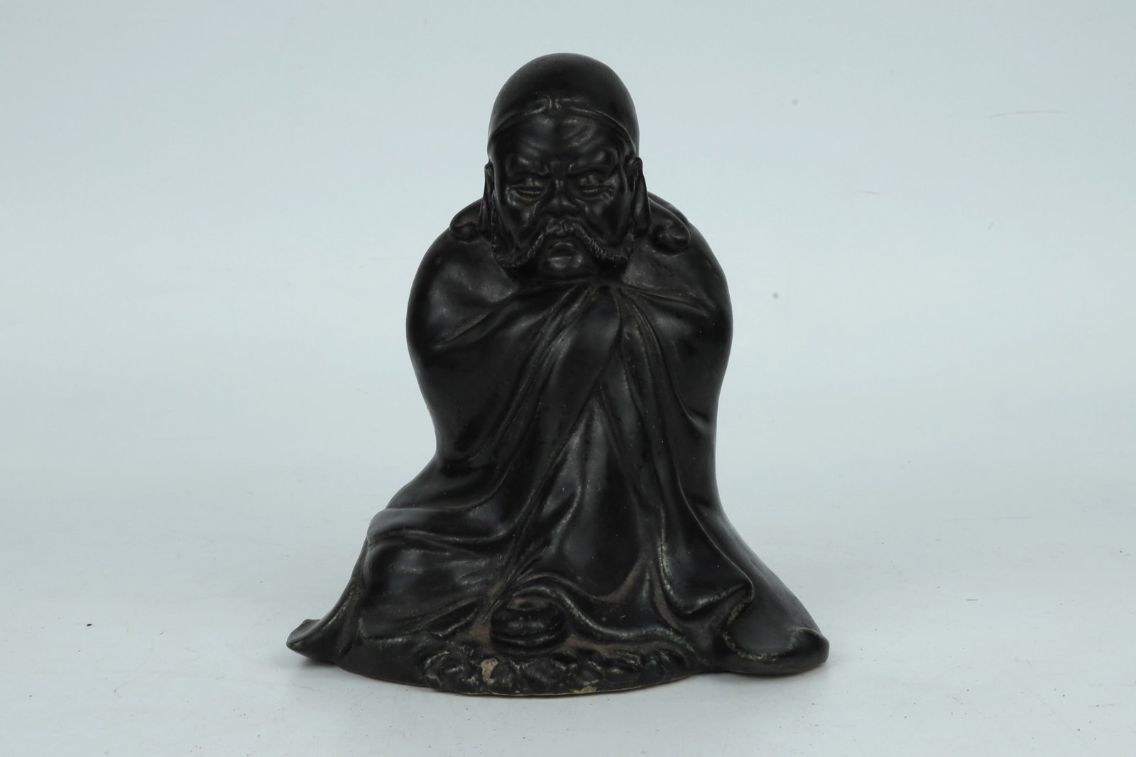 Black Glaze Pottery Figure of Bodhidharma, Republican Period (1 of 3)