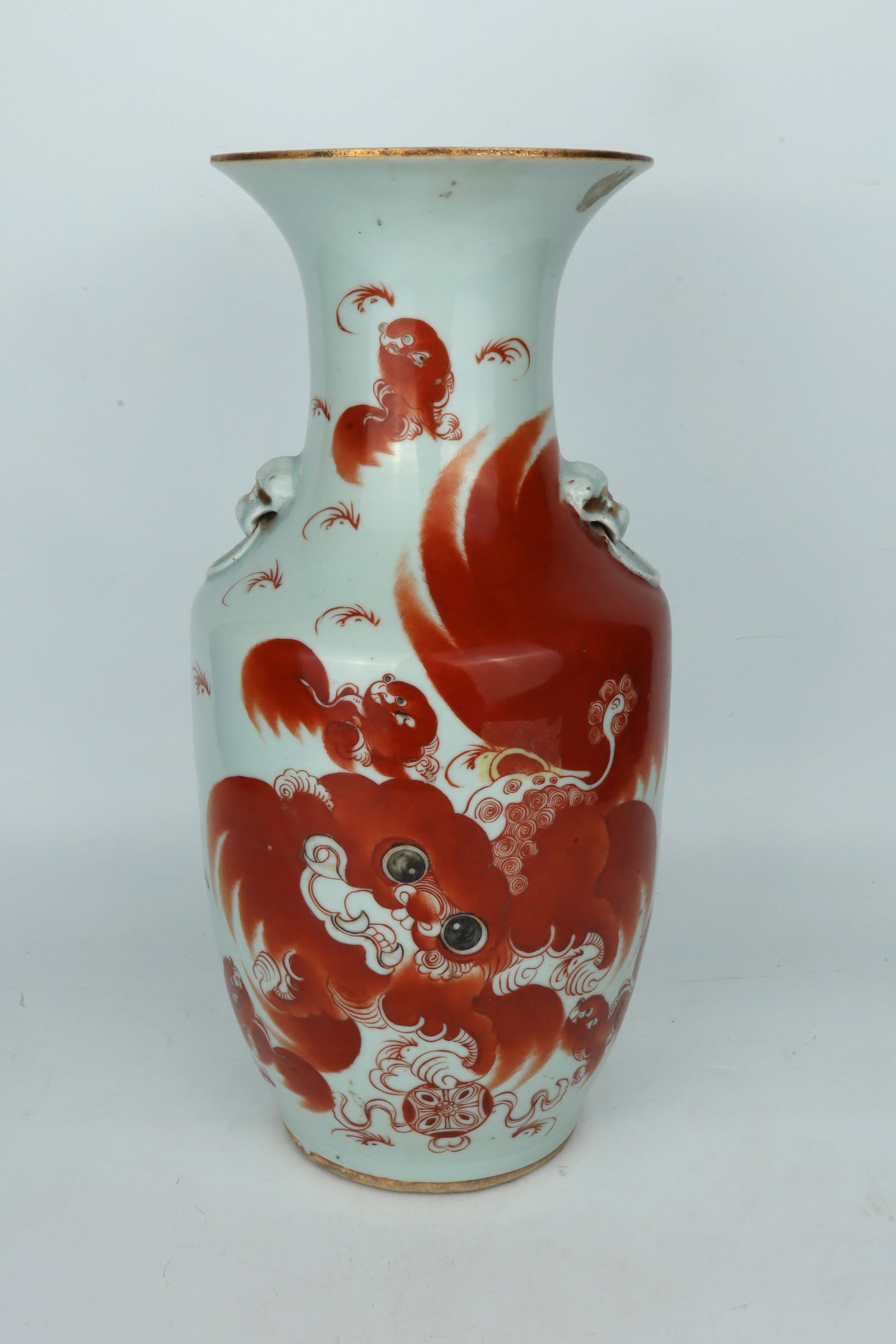 Large Red Glazed Vase with Foo Dog Decoration China Republic Period (1 of 6)