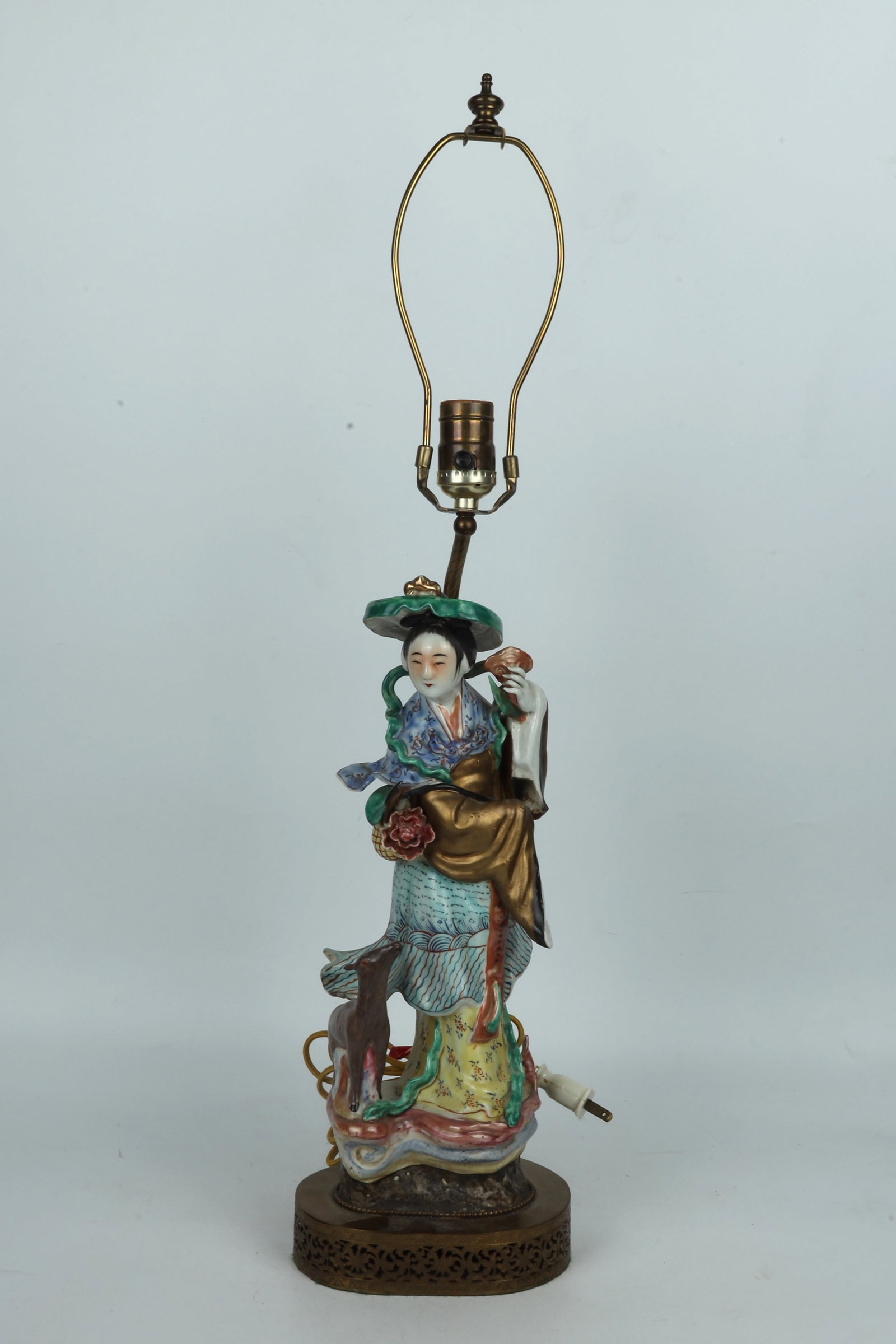 Magu Offering Longevity Table Lamp China Republic Period: Magu Offering Longevity Table Lamp China Republic Period Dimensions: overall 71.1cm H, porcelain figure 35.6cm H 民国麻姑献寿台灯一件