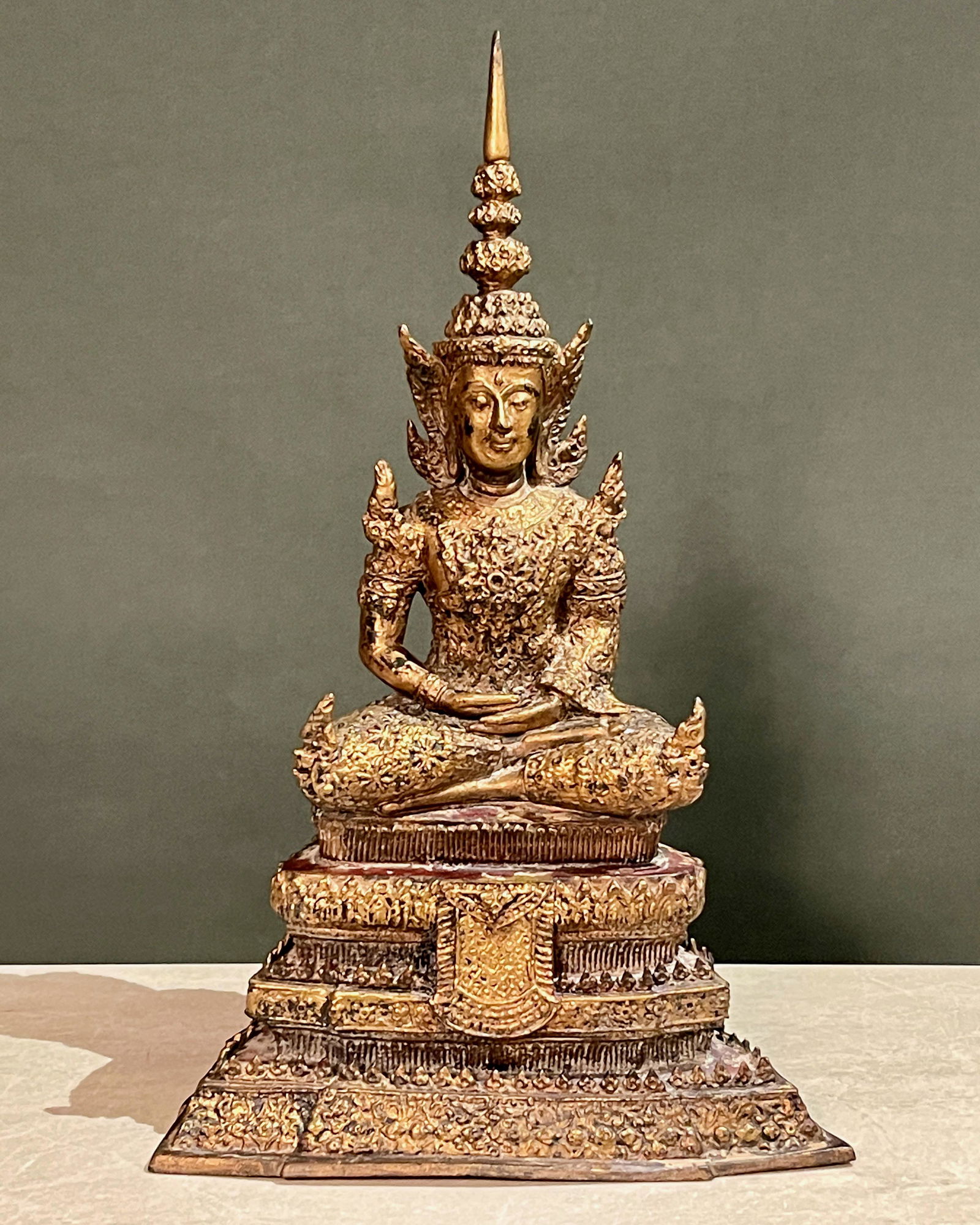 Antique Thai Gilt Bronze Seated Buddha Temple Statue (1 of 11)