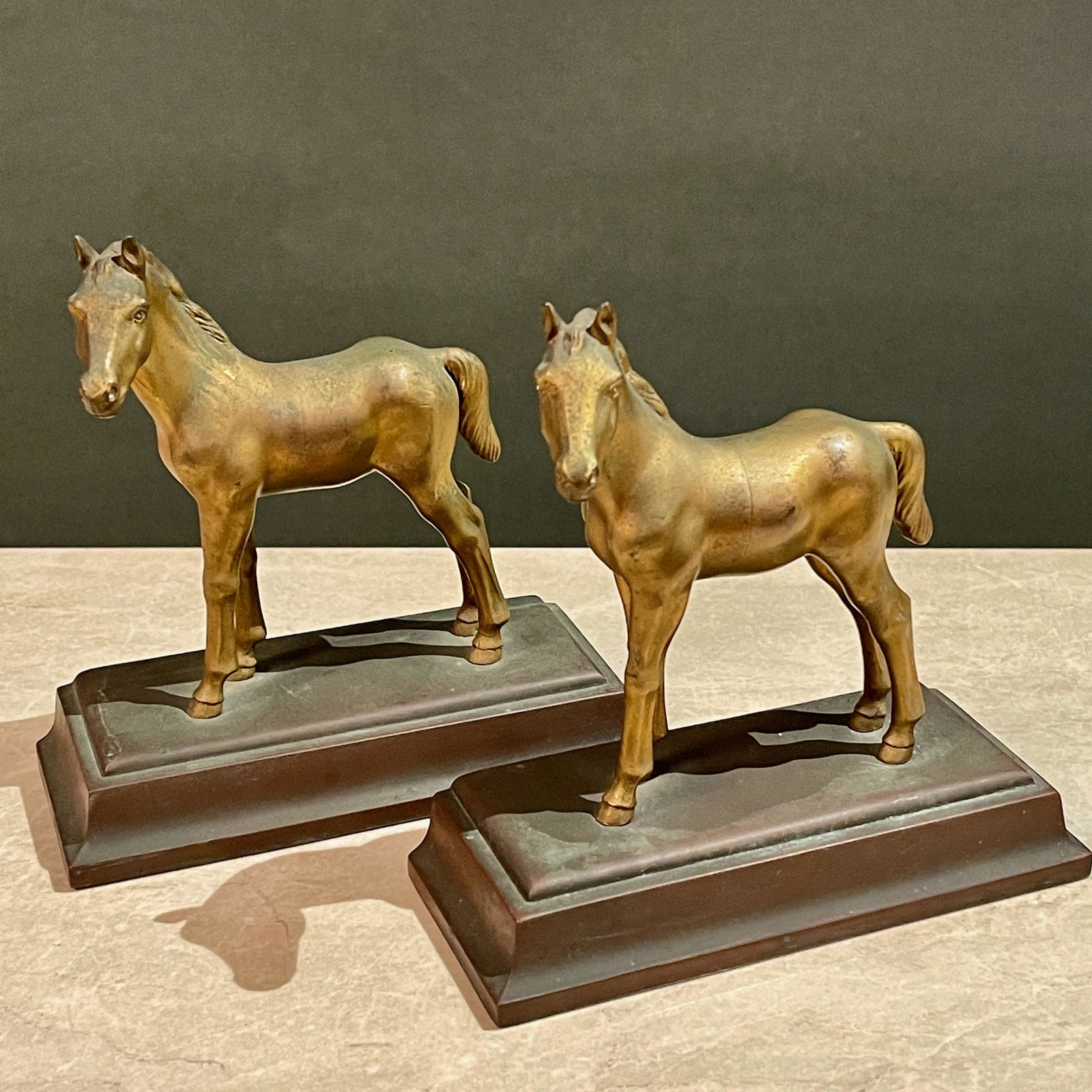 Jennings Bros Gilt Bronze Equestrian Horse Bookends Set (1 of 8)