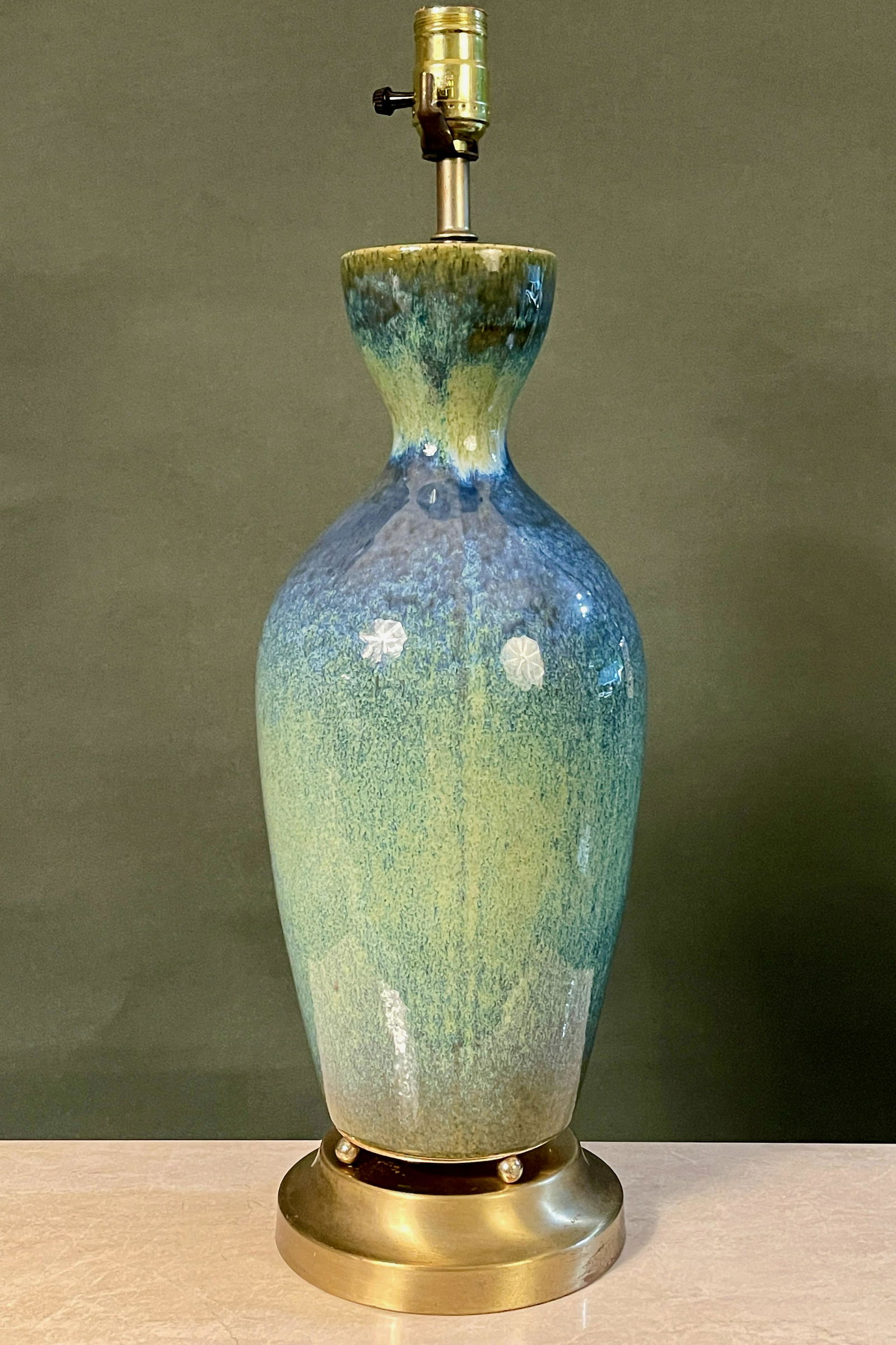 Mid Century Modern Peacock Blue Glazed Ceramic Lamp (1 of 7)