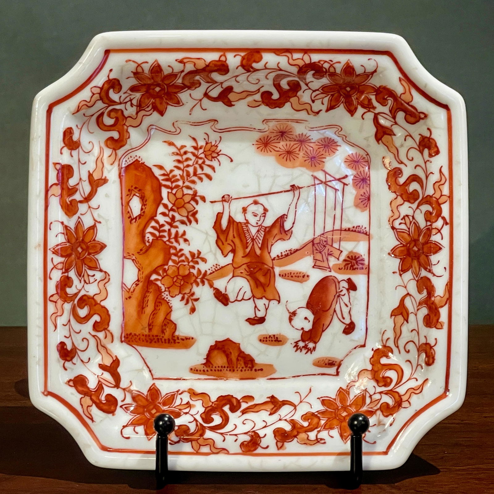 Asian Copper-Red and Ivory Crackled Trinket Dish Tray (1 of 5)