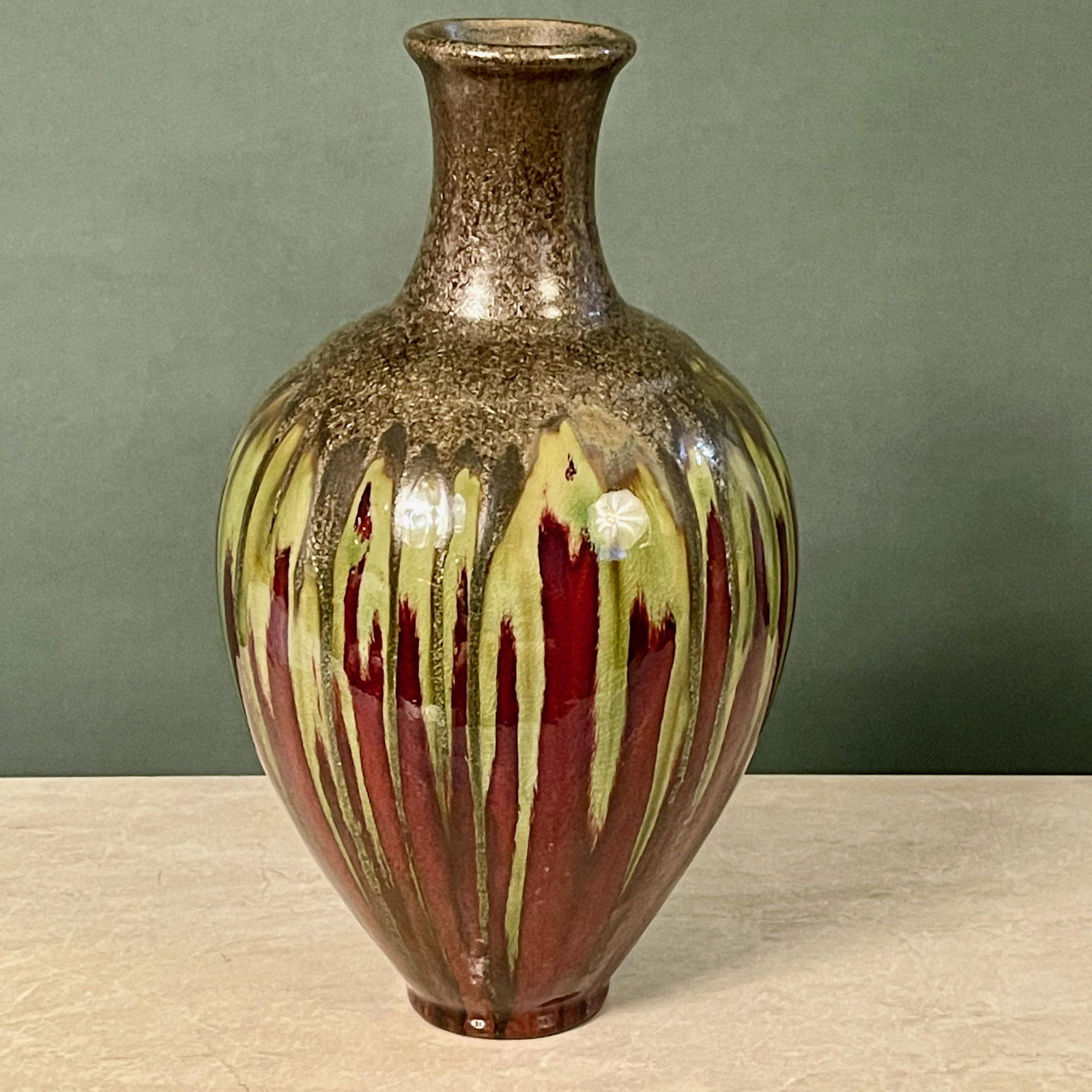 Mid Cent Modern Glazed Drip Ceramic Studio Pottery Vase (1 of 4)