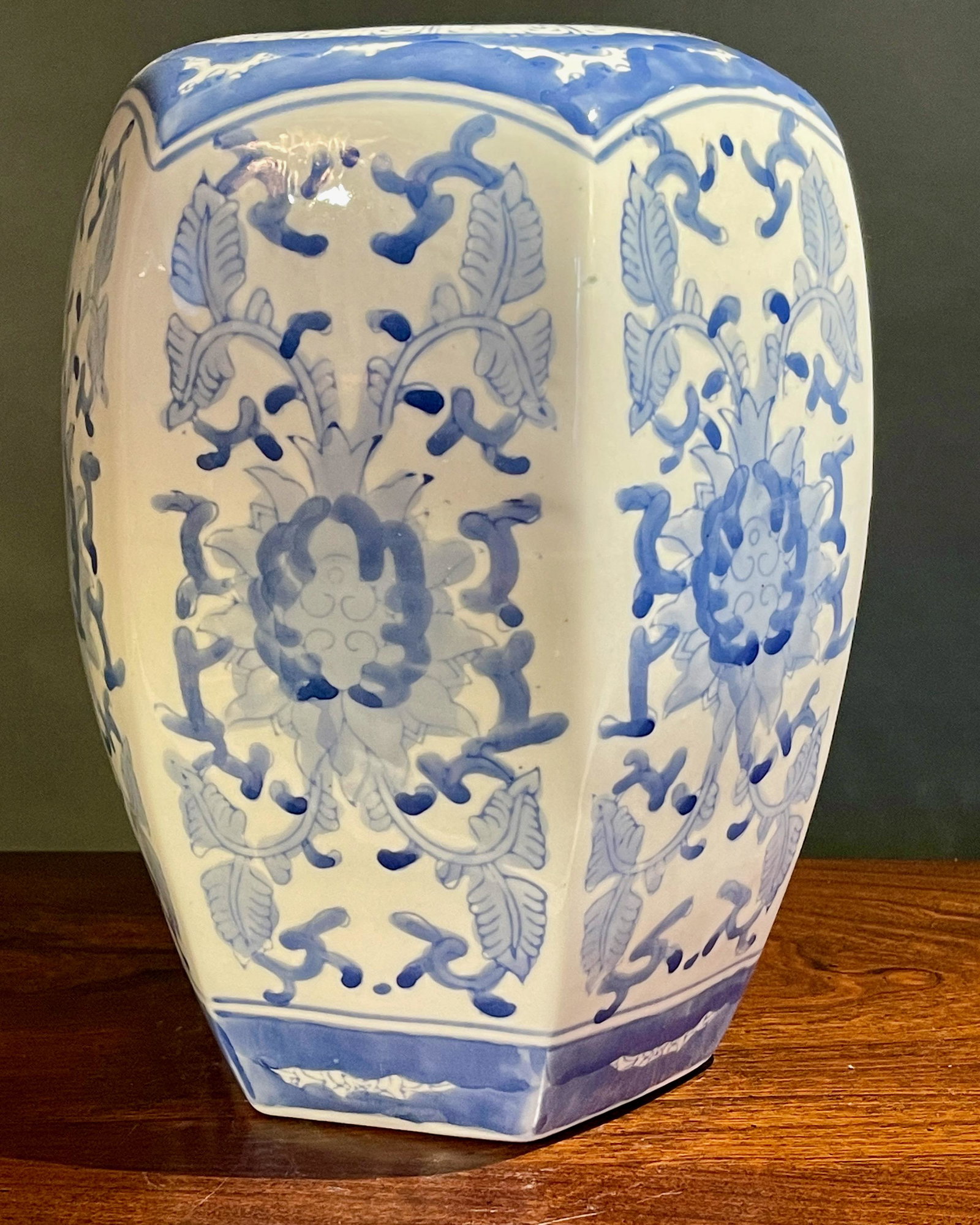 Mid Century Chinoiserie Blue & White Melon-Form Jar (1 of 4)