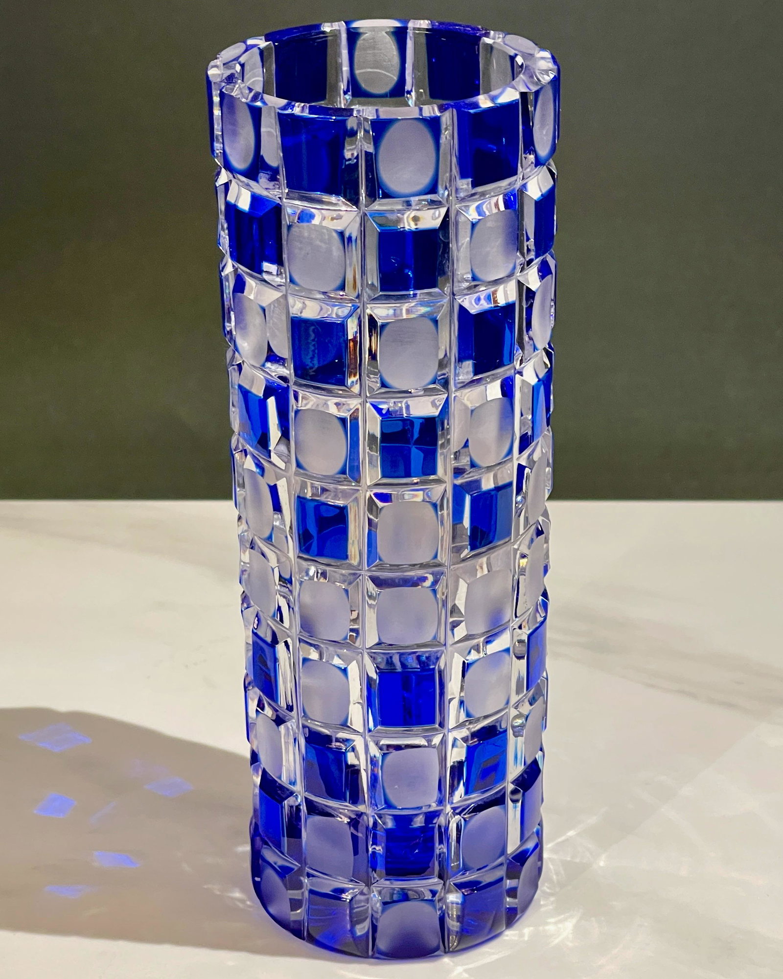 Val Saint Lambert Cobalt Blue Cut Crystal Glass Vase (1 of 7)