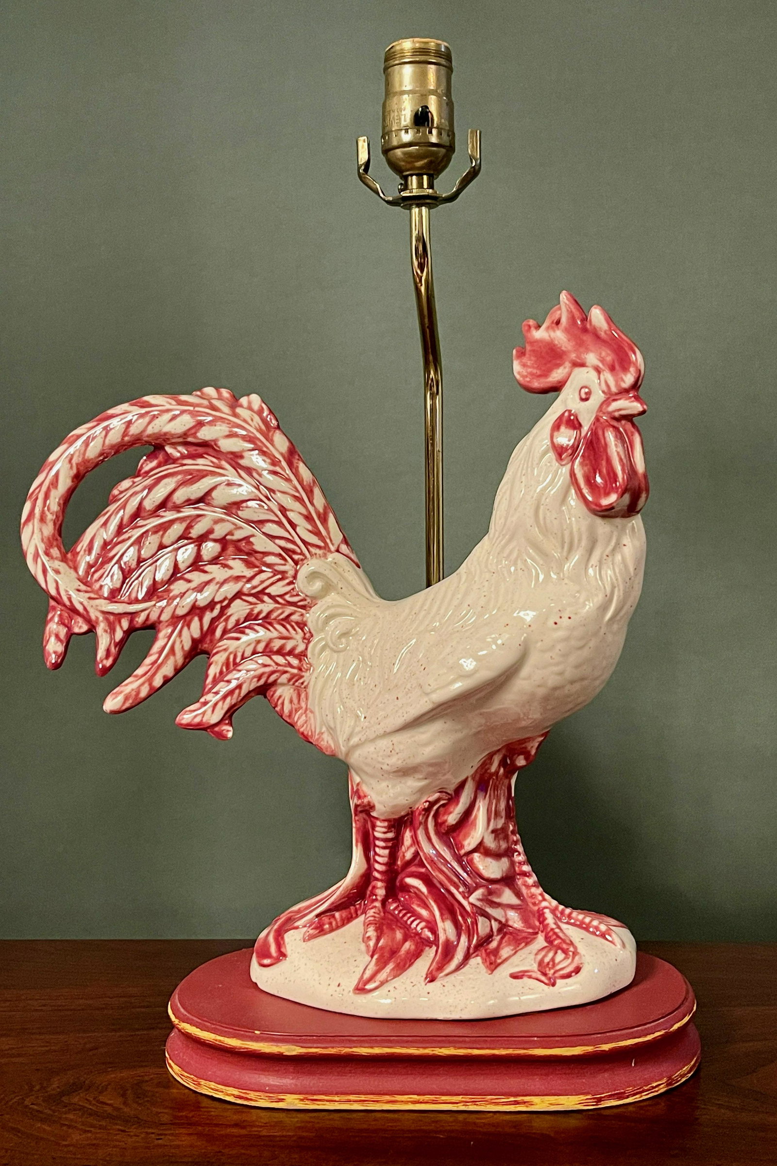 French Country Ceramic Rooster Table Lamp - Red/Beige (1 of 5)