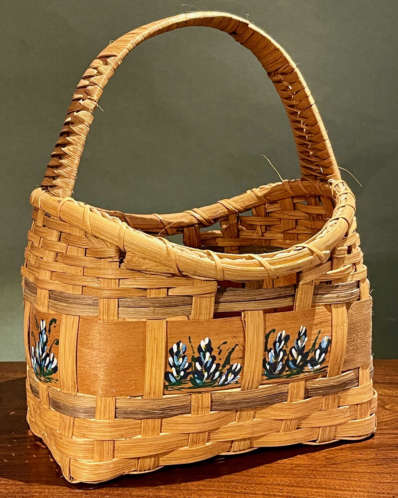 Handwoven French Country Cottage Basket w/ Blue Flowers (1 of 11)