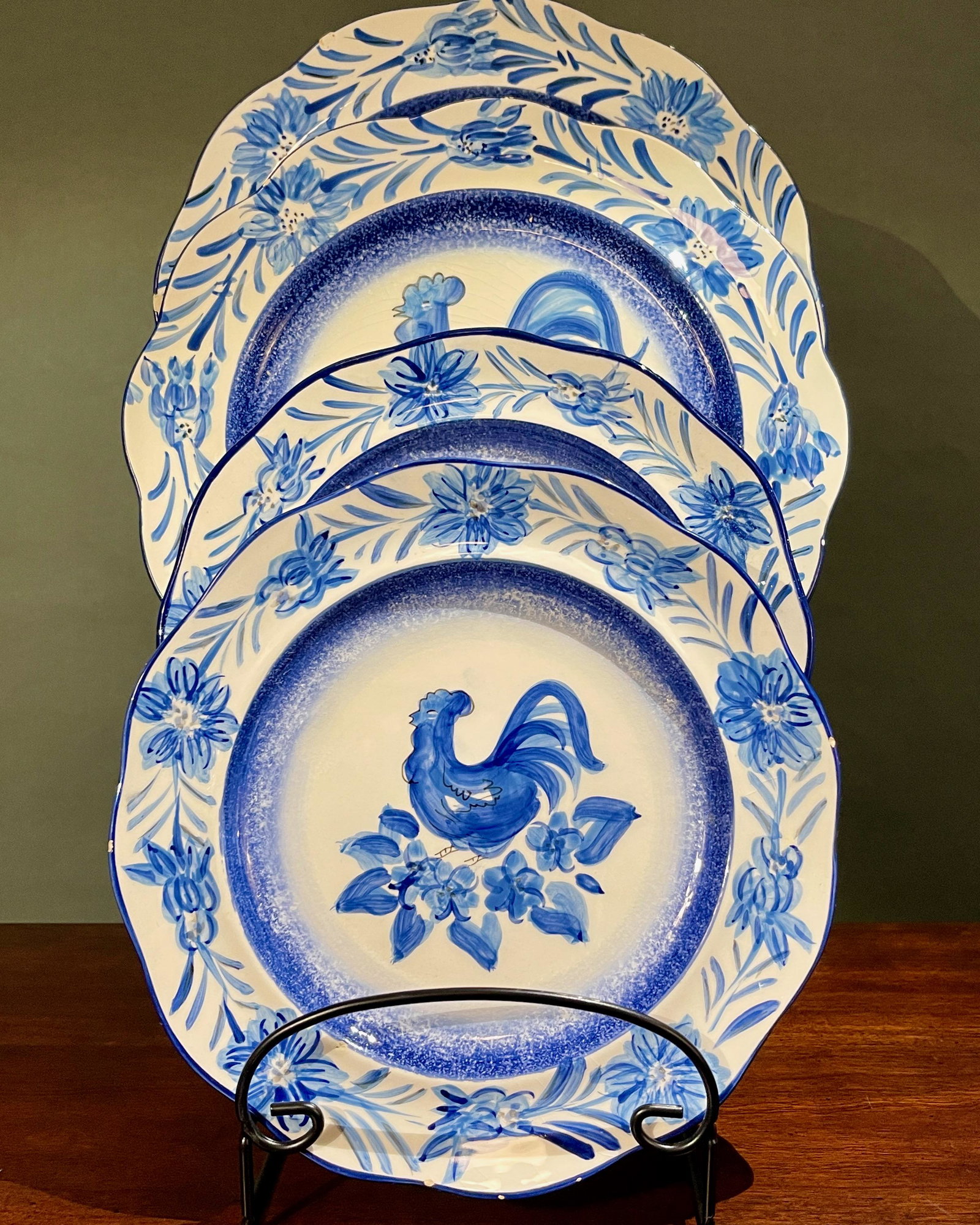 French Country Blue/White Rooster Plates 2Lg 2sm SET (1 of 8)