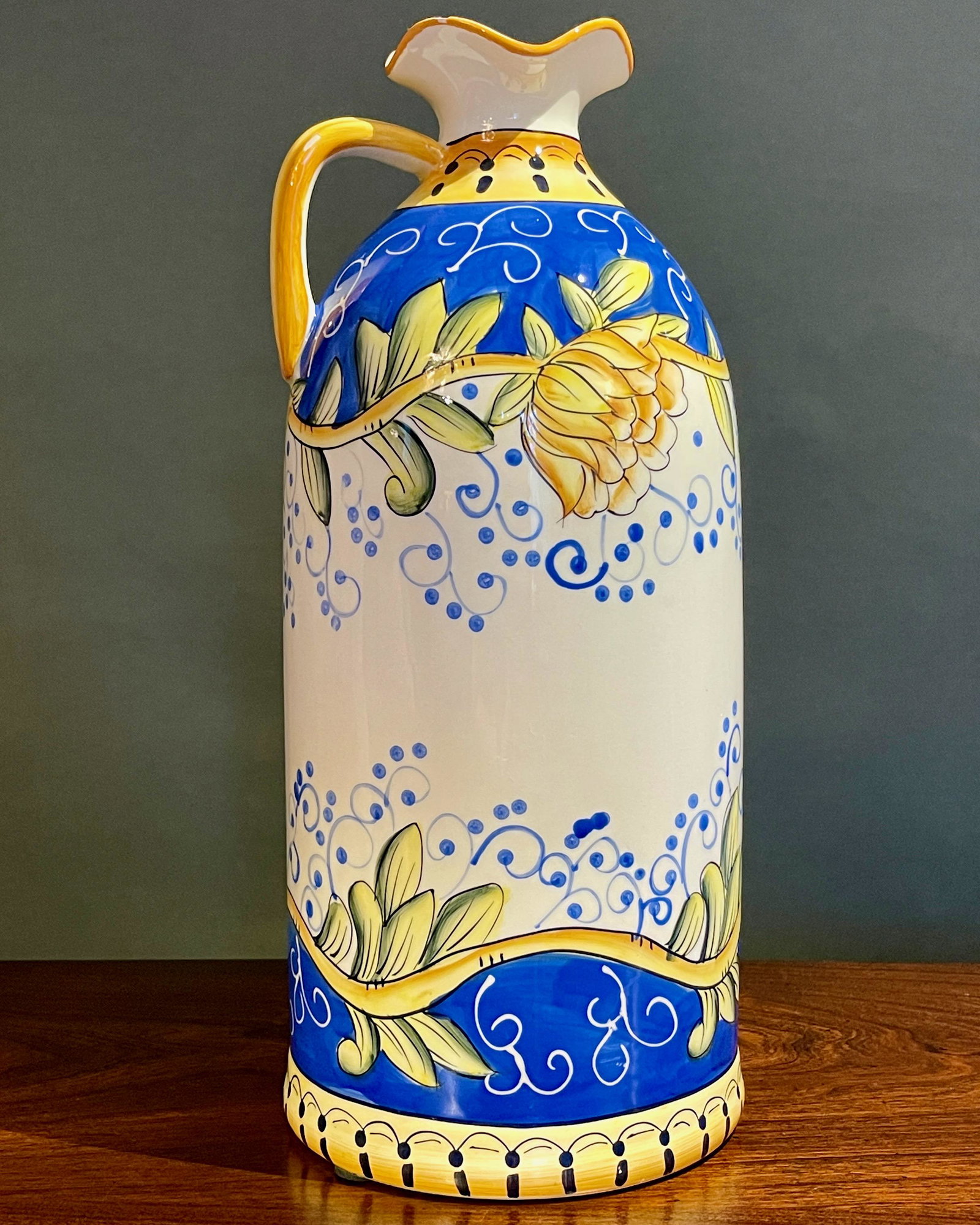 Tall Tuscan Handpainted Ceramic Cruet Oil Pitcher Jug (1 of 4)