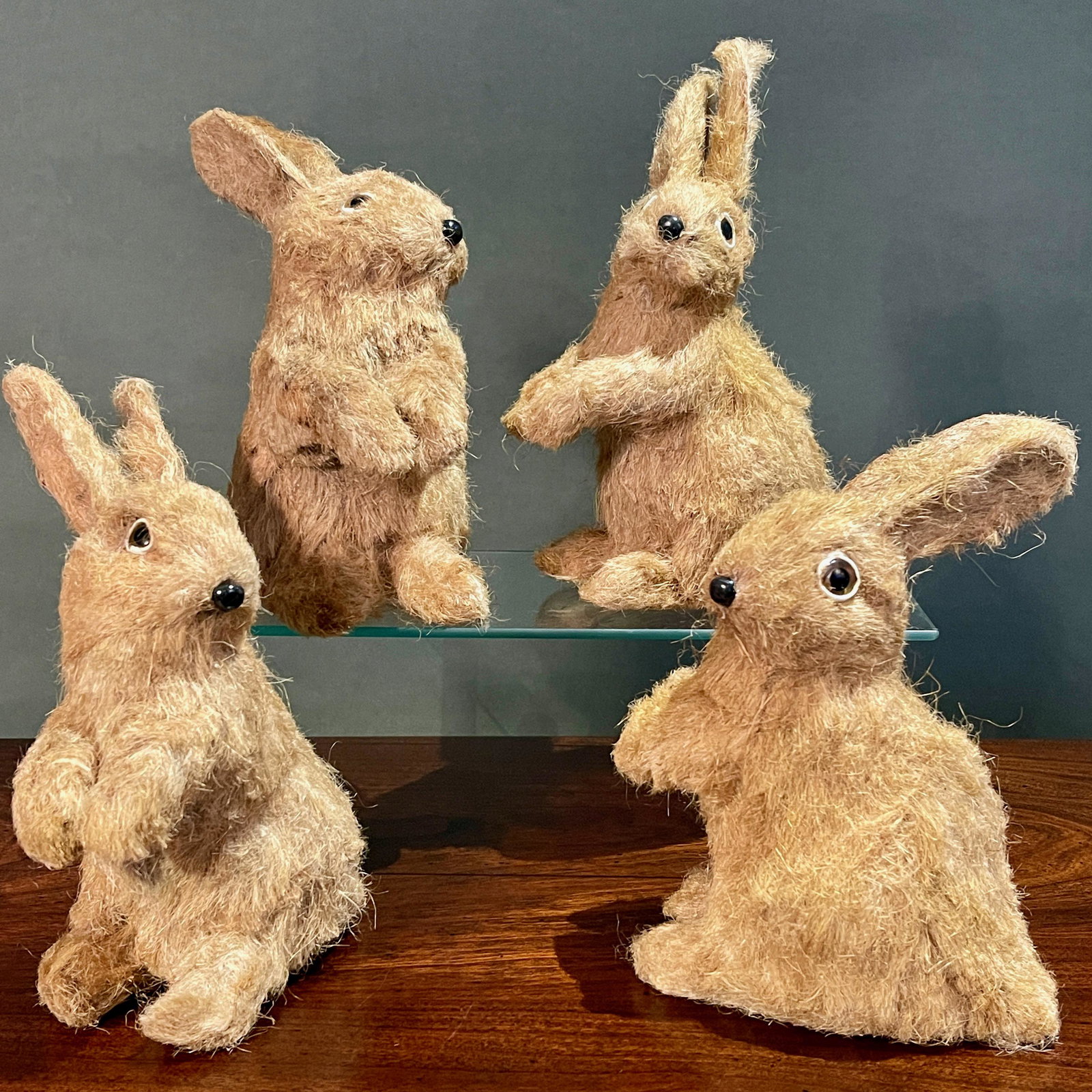 Set of 4 Vintage Brown Jute/Sisal Bunny Rabbits: Set of 4 Vintage Brown Jute/Sisal Bunny Rabbits. 6”W x 4”D x 7”H.