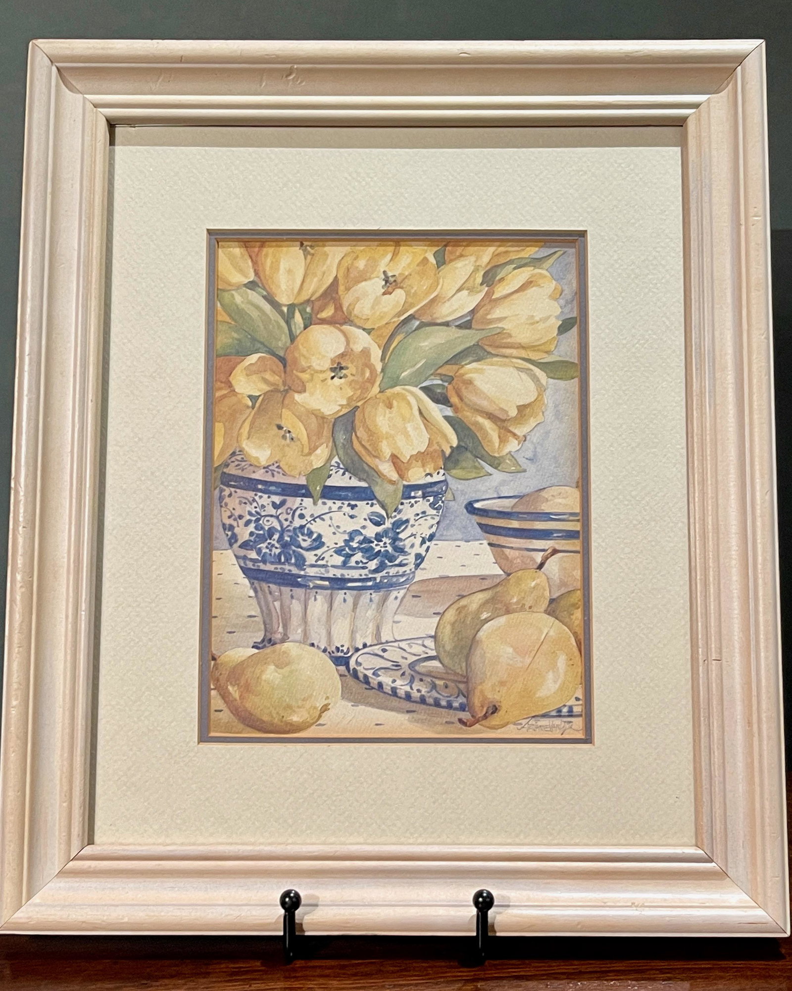 Custom Framed Chinoiserie Lithograph Blue/White/Yellow (1 of 4)