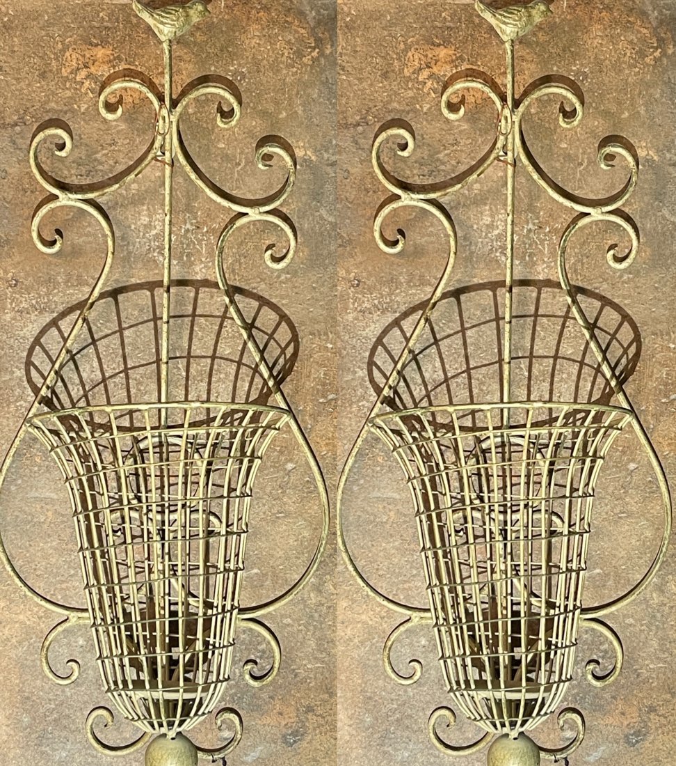 French Country Green Painted Wire Wall Basket Planters (1 of 8)