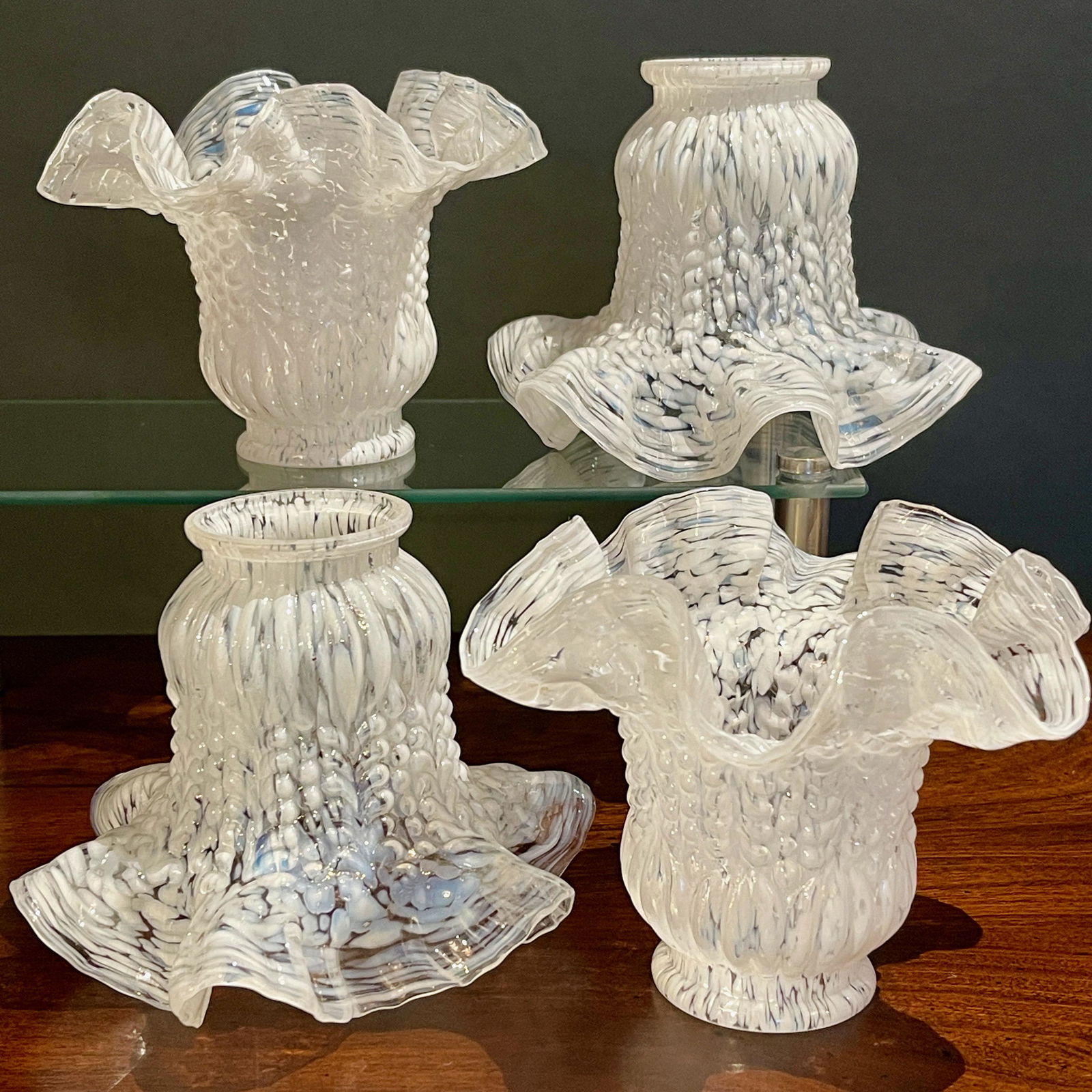 Handblown Murano Glass Ruffled Opalescent Lamp Shades (1 of 4)