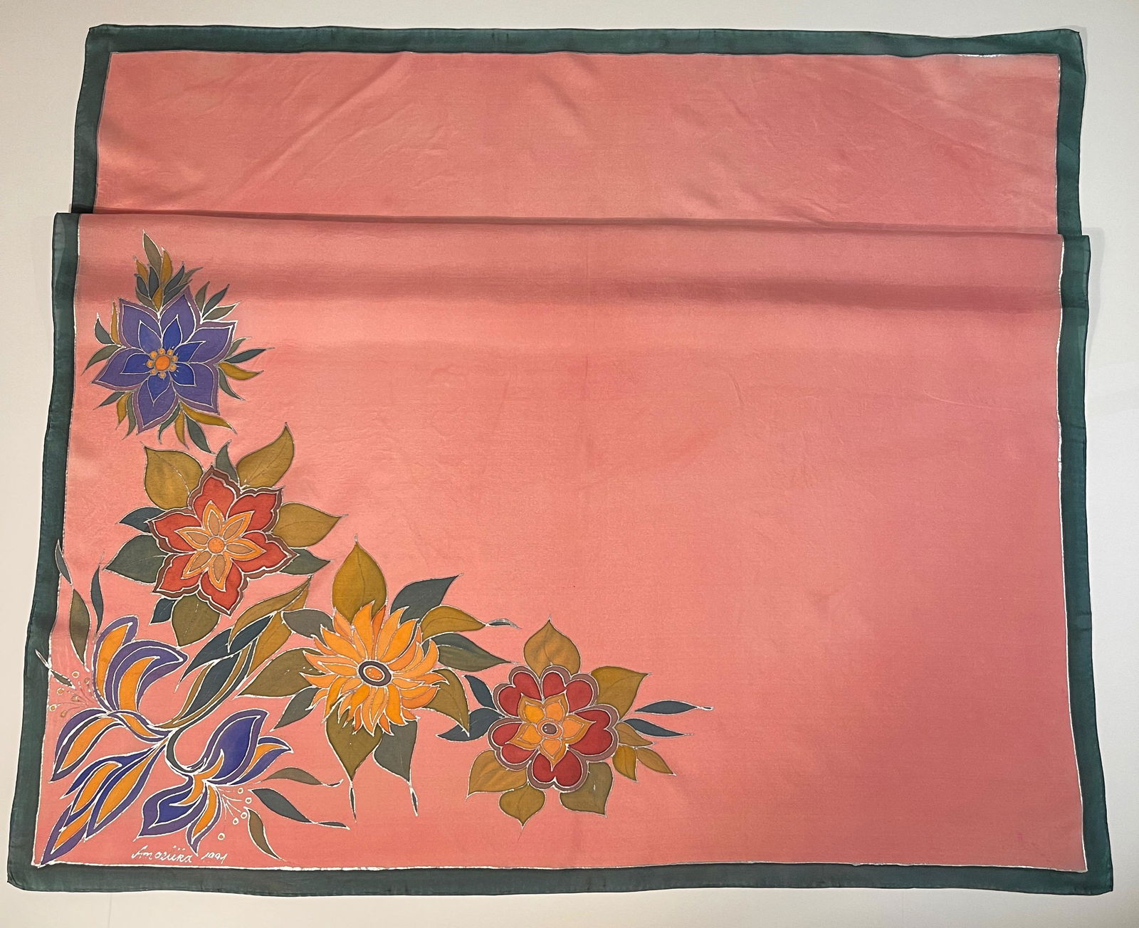 Vintage Handpainted Silk Floral Scarf, Signed by Artist (1 of 6)