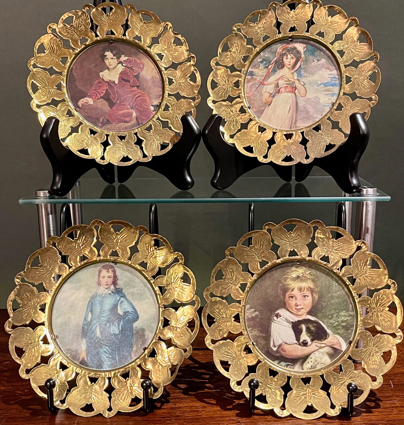 Antique Brass Butterfly Tole Metal Photo Frame Set of 4 (1 of 2)