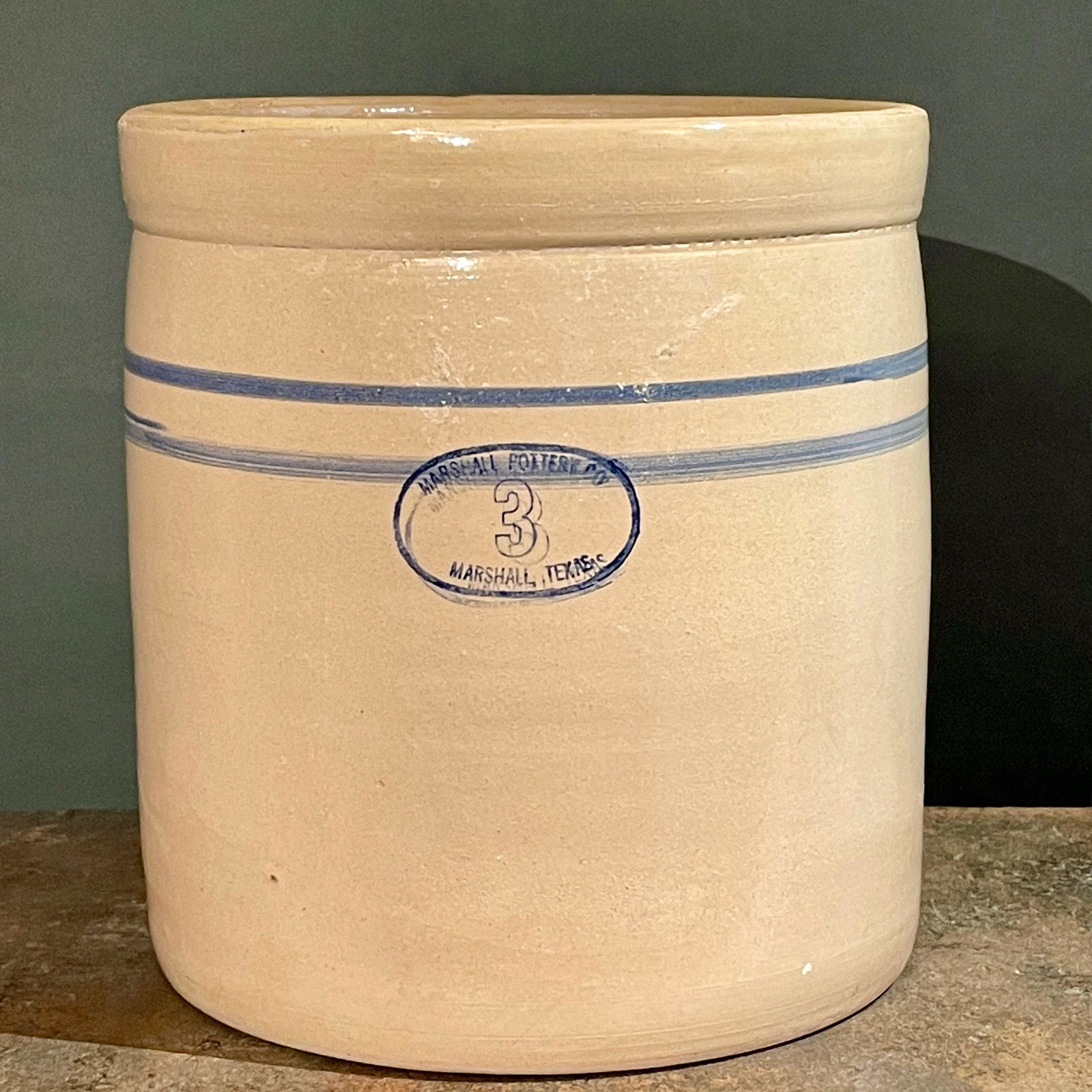 Blue Striped 3 Gal Marshall Pottery Stoneware Crock (1 of 4)
