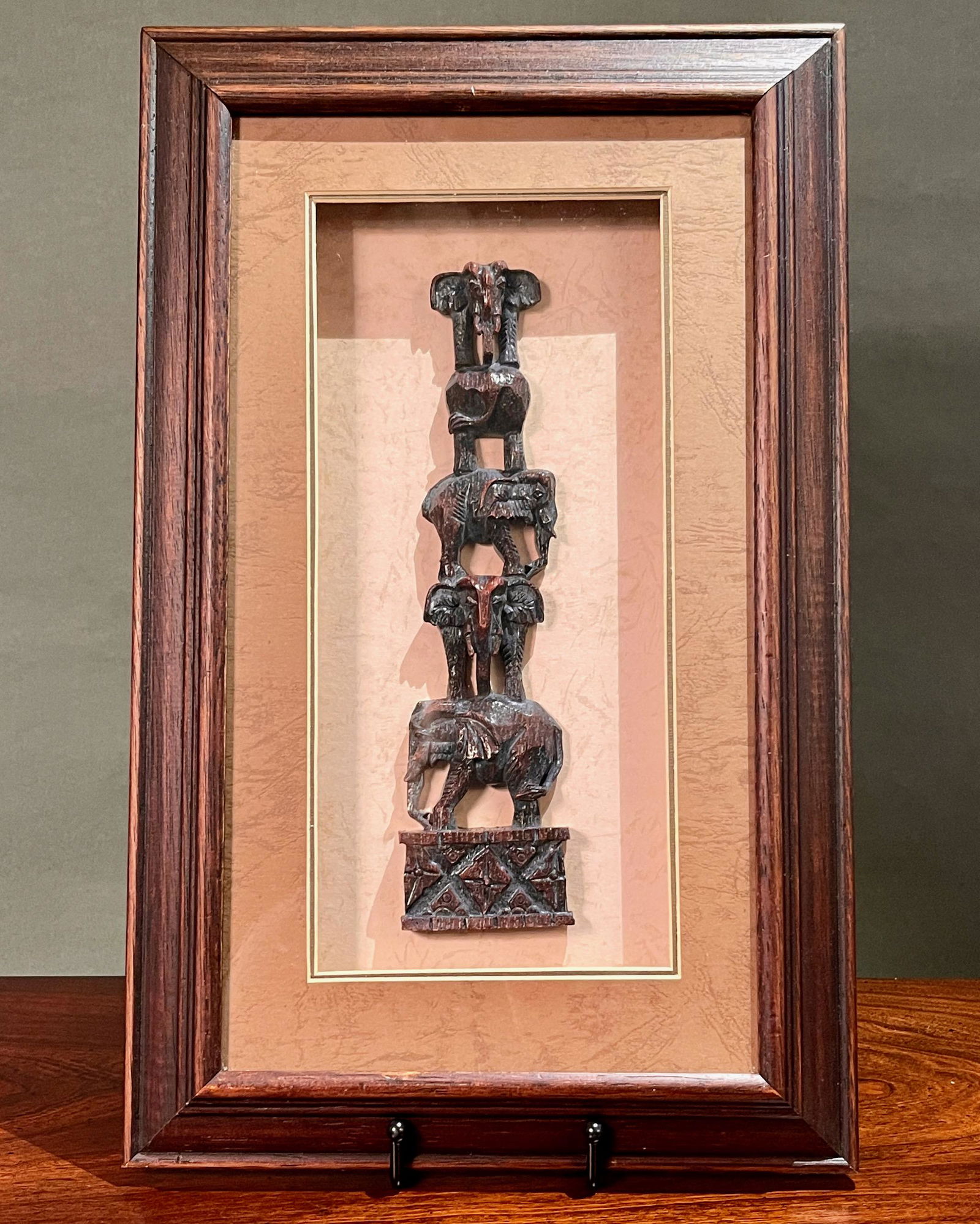 Carved Elephant Safari Decor Framed in Shadow Box (1 of 4)