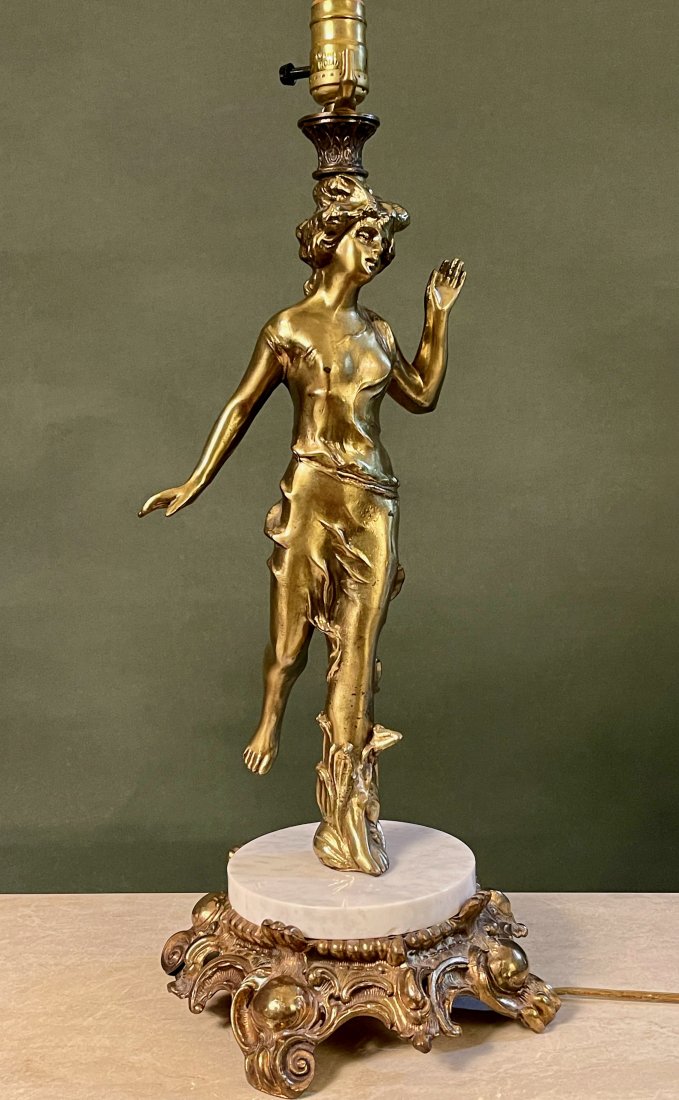 Antique Italian Gilt Bronze & Marble Figural Table Lamp (1 of 8)