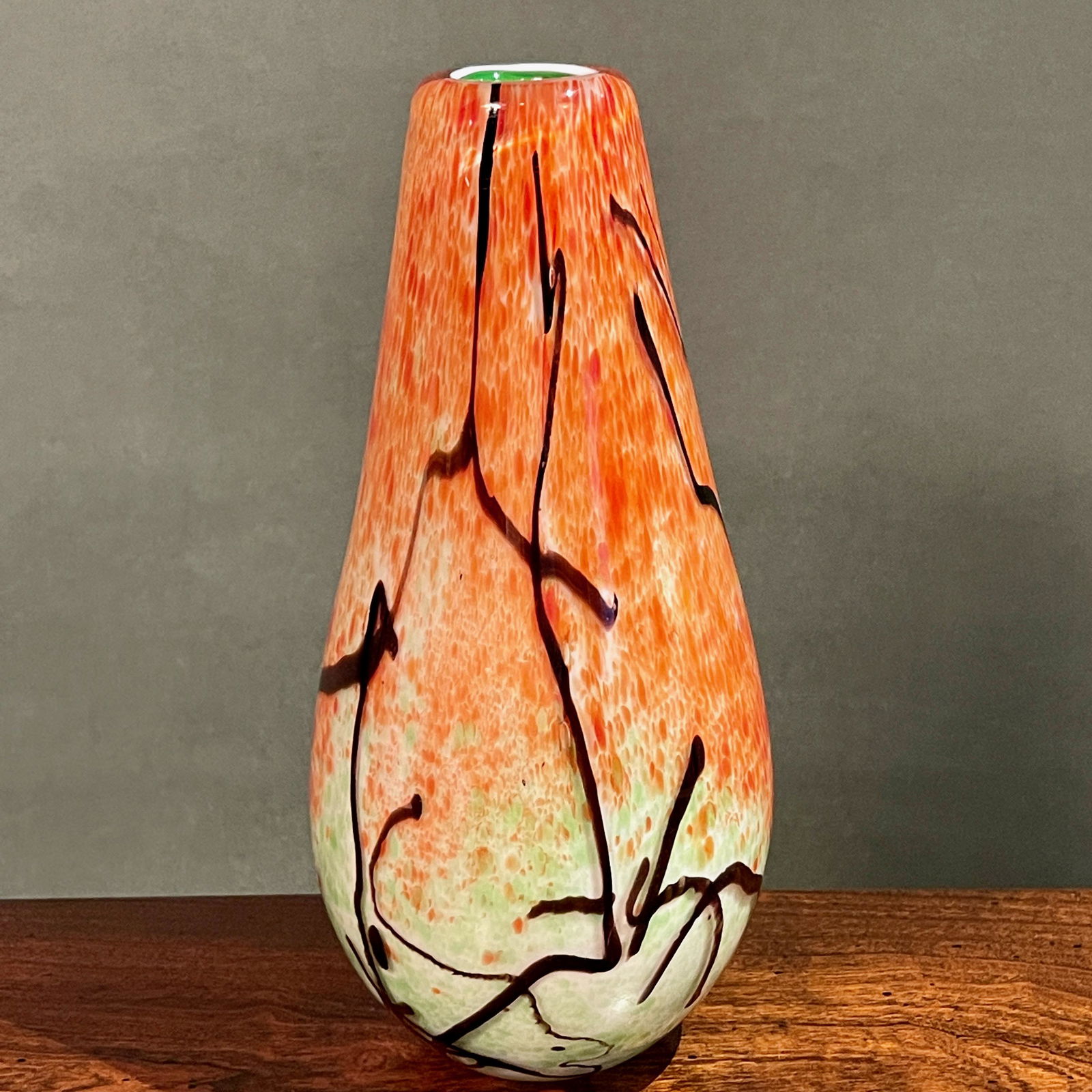 Abstract Modern Hand Blown Art Glass Vase Orange/Green (1 of 4)