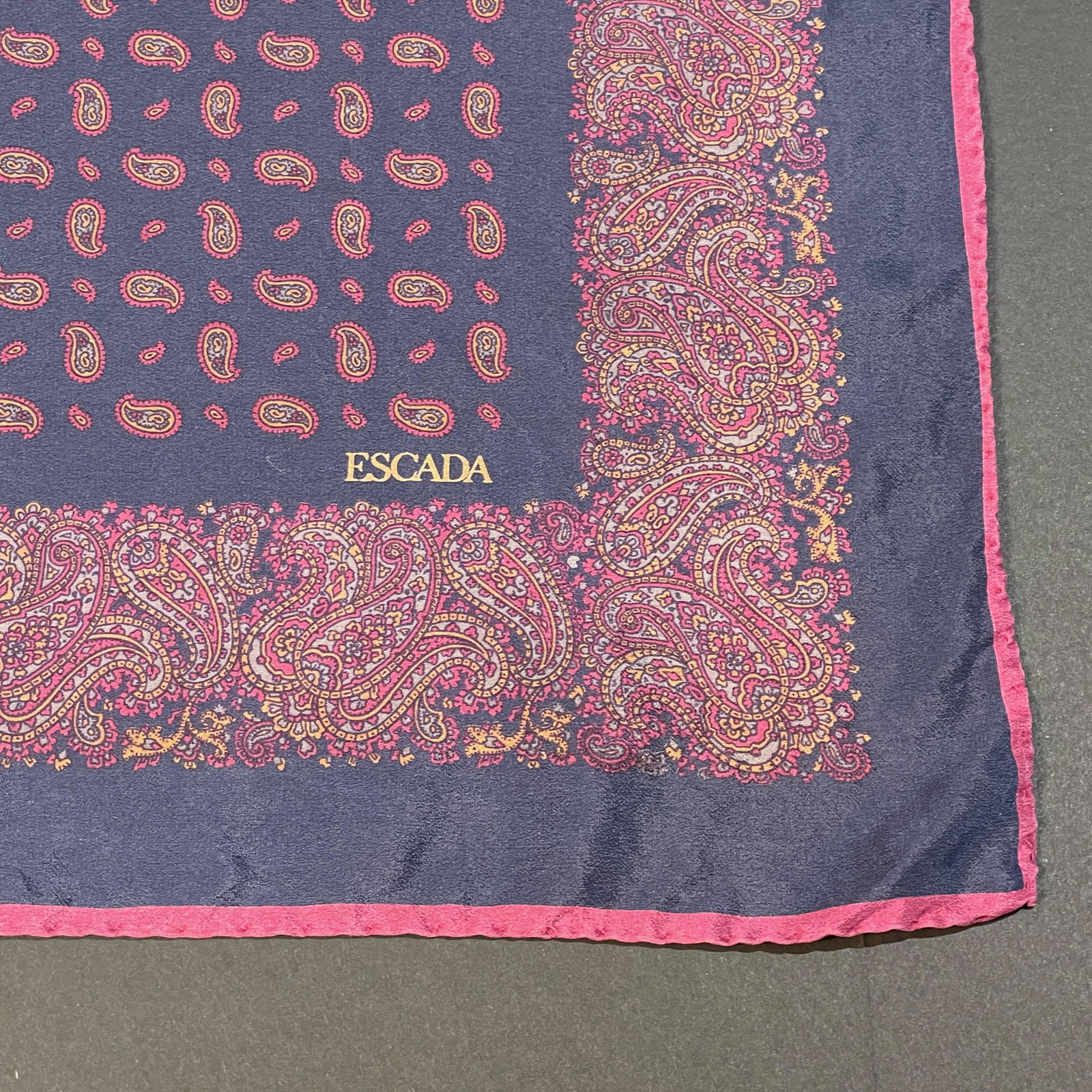 Vintage Escada Silk Scarf Navy/Burgundy Paisley Pattern (1 of 4)