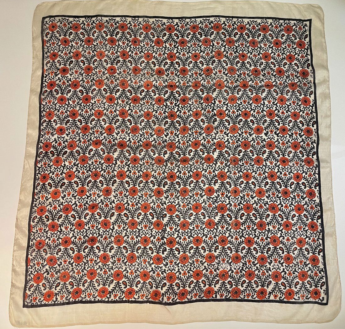 Vintage Silk Scarf w/ Orange Chrysanthemums Motif (1 of 5)