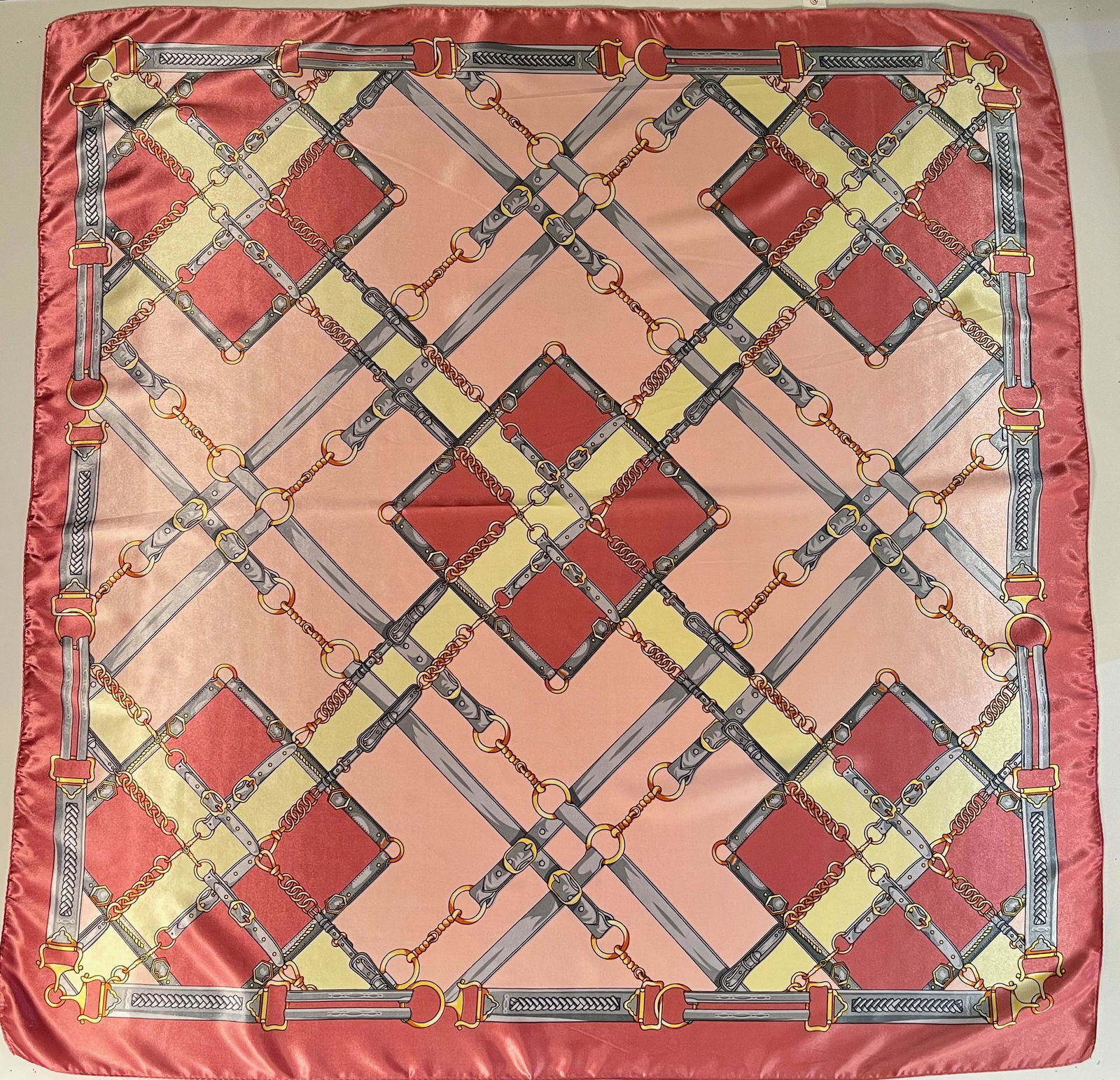 Eperon Style Equestrian Satin Scarf Pink/Yellow/Silver (1 of 3)