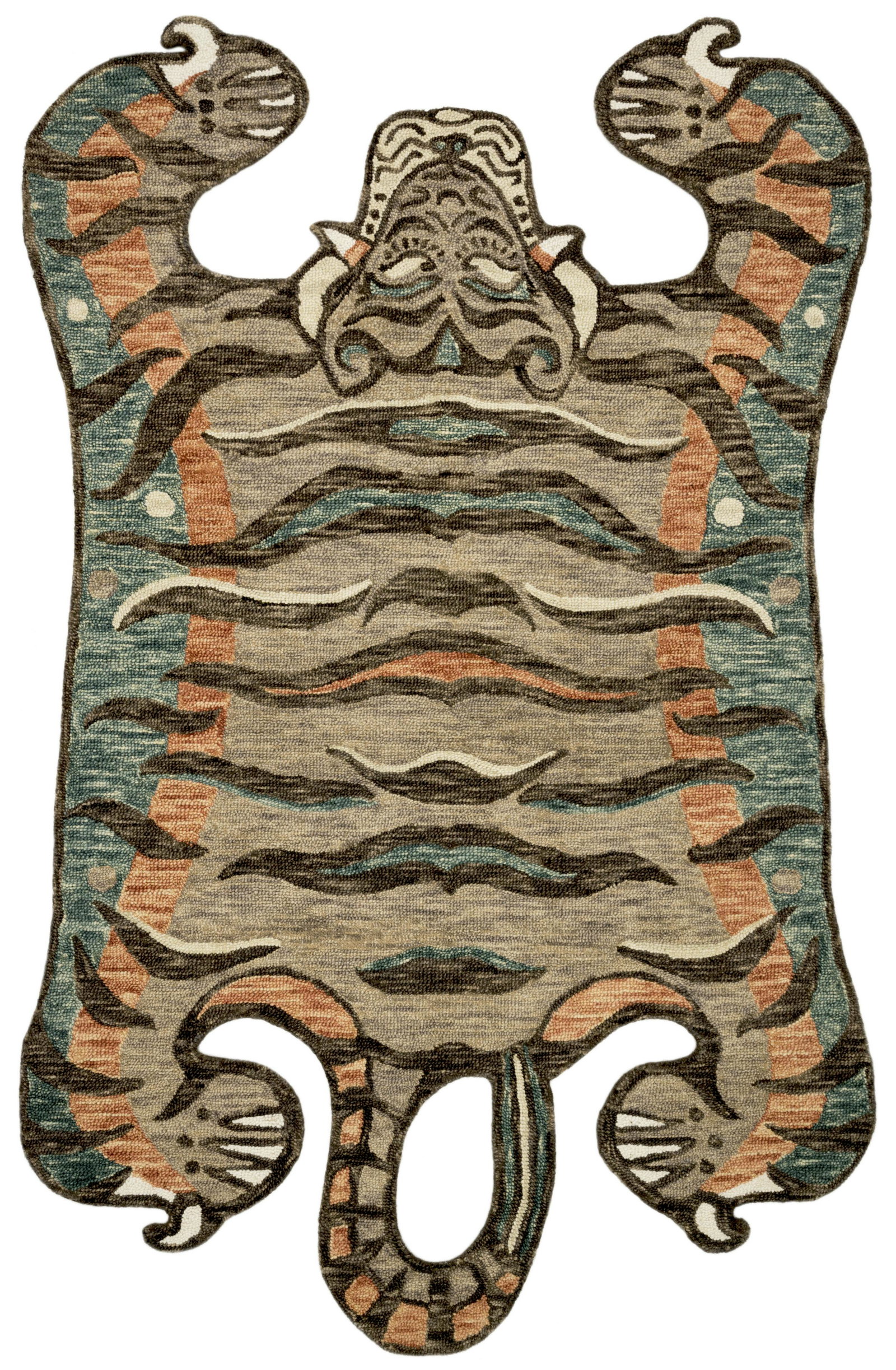 Tibetan Style Tiger Motif Hooked Wool Carpet 4 ft. x 6 ft. (1 of 2)
