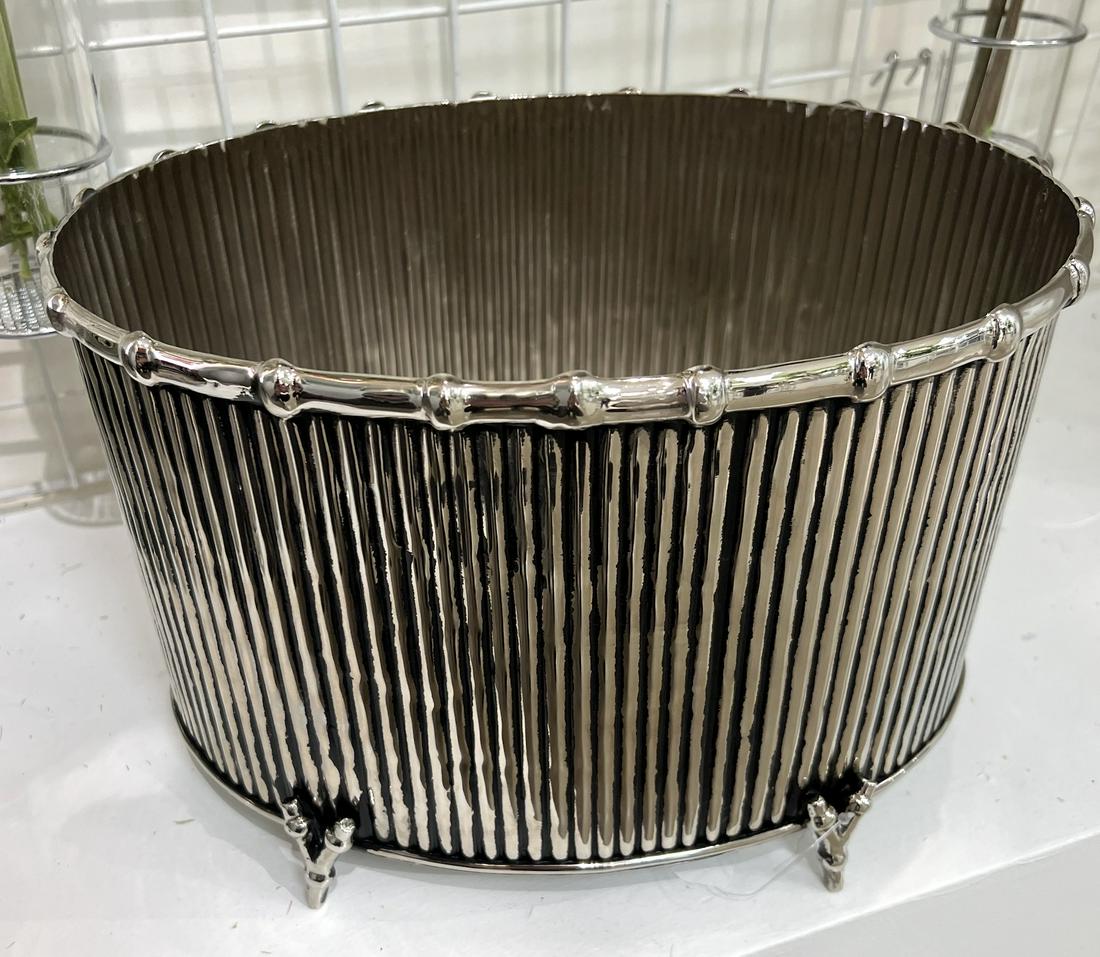 CHINOISERIE POLISHED NICKEL BAMBOO CENTERPIECE CACHEPOT (1 of 2)