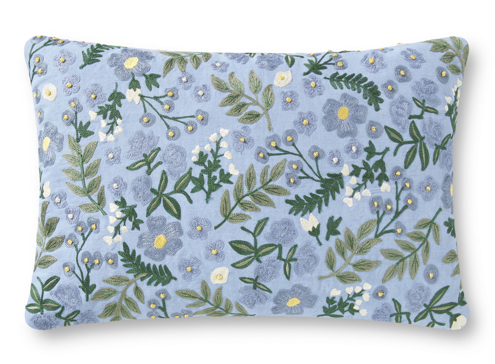 BLUE FLORAL BOTANICAL EMBROIDERED LINEN DECORATIVE ACCENT PILLOW (1 of 3)
