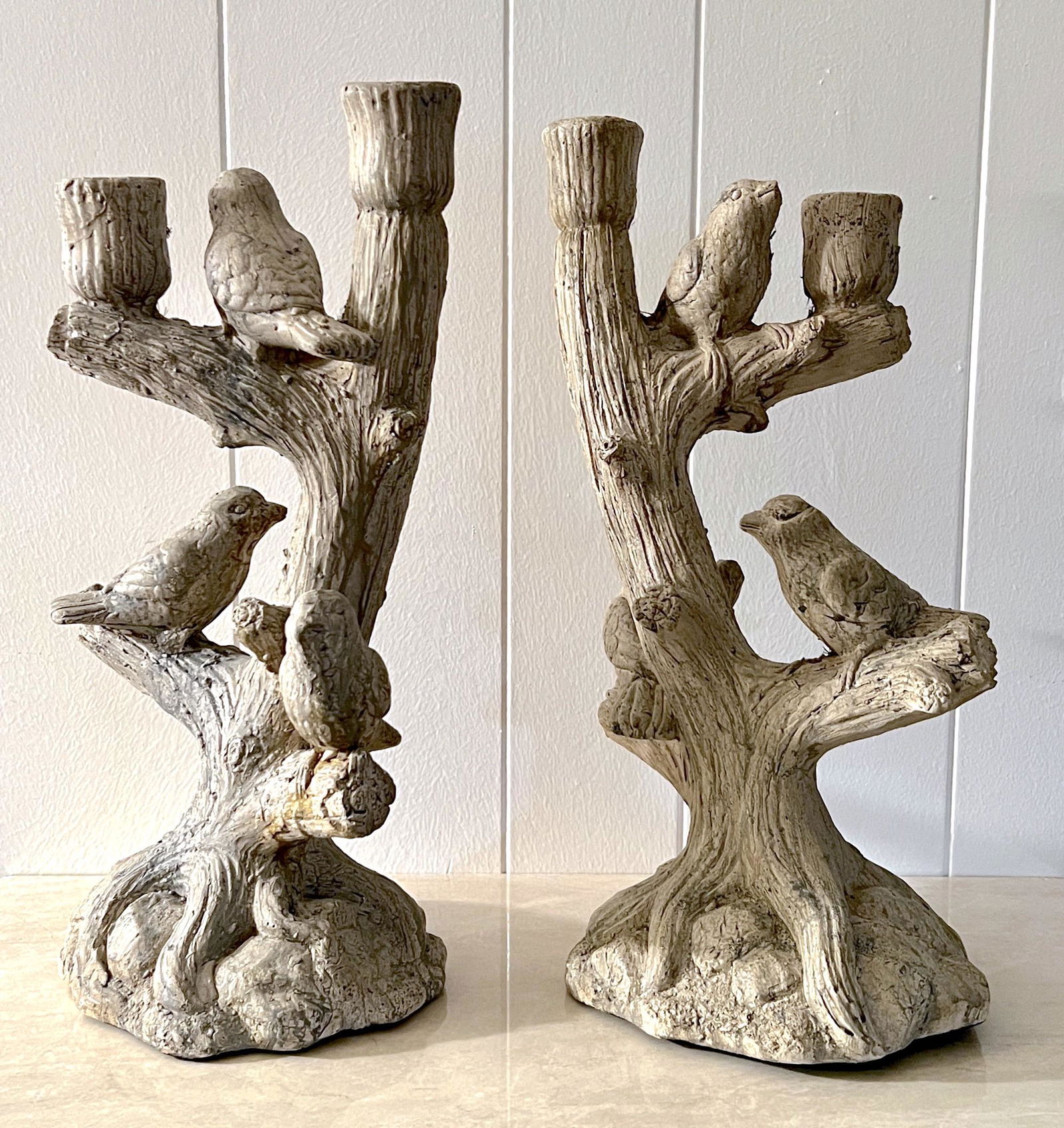 FRENCH COUNTRY FAUX-BOIS CANDLE HOLDERS, PAIR (1 of 4)