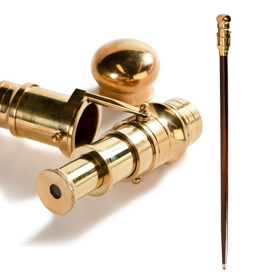 WOODEN WALKING STICK WITH BRASS MONOCULAR TELESCOPE (1 of 6)