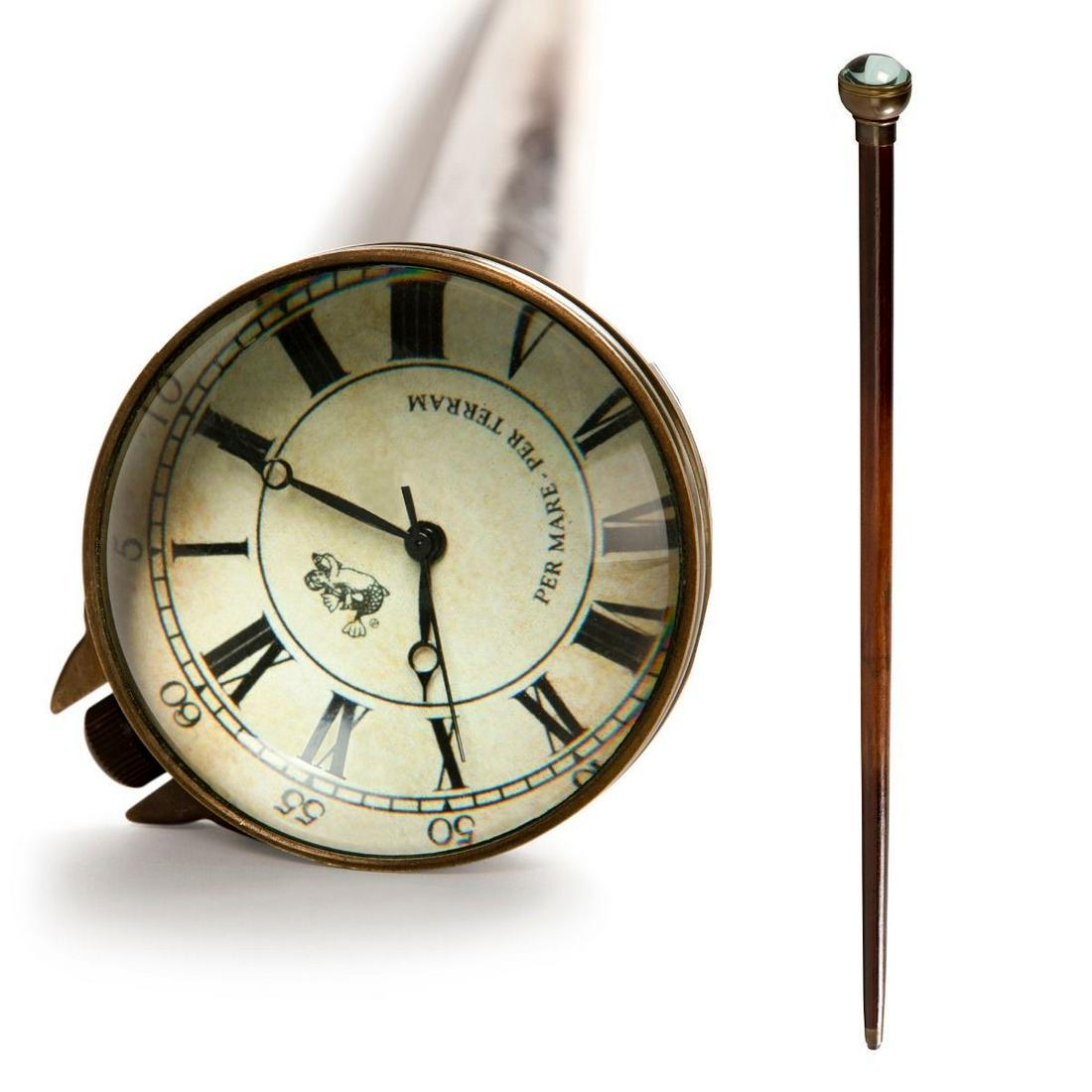 VICTORIAN-STYLE WALKING STICK WITH WIND-UP GLASS CLOCK (1 of 4)