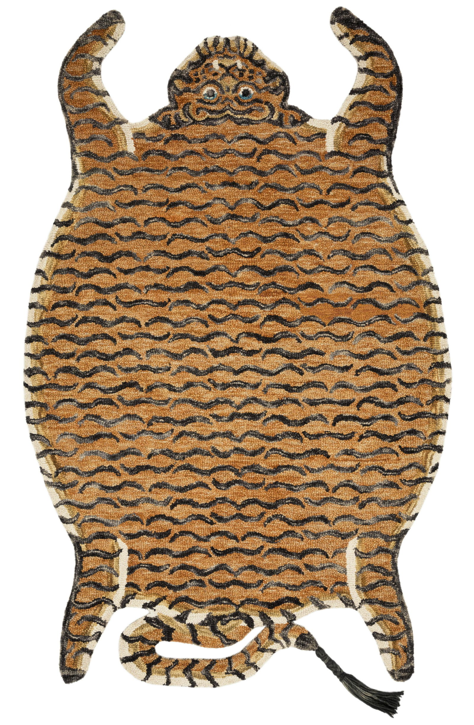 Hand-Tufted Wool Area Rug with Tibetan Tiger Motif (1 of 2)