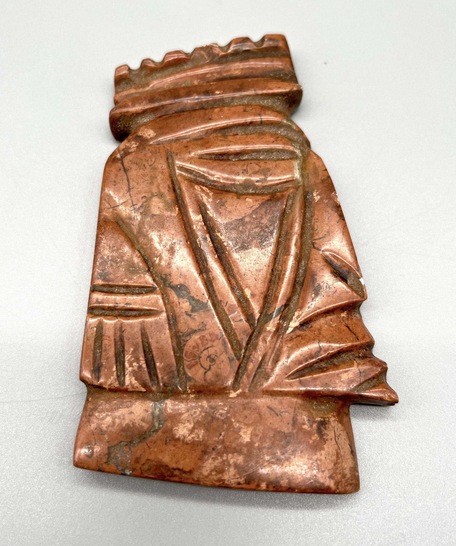 Pre-Columbian Carved Rainbow Jasper Stone Face (1 of 5)