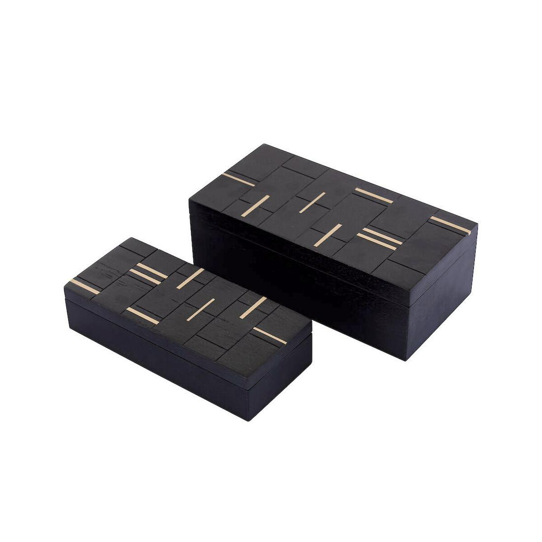 Set of Two Ebonized Wood Boxes with Brass Inlay (1 of 5)