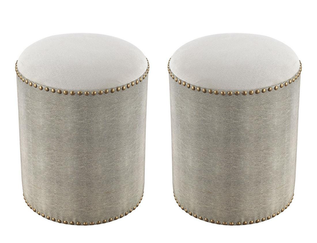 Pair of Faux-Lizard Upholstered Ottomans (1 of 1)